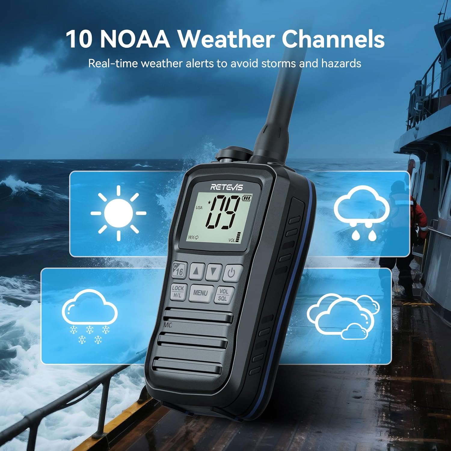 Retevis RM01P VHF Marino Portatile IP67, Nero - immagine 6