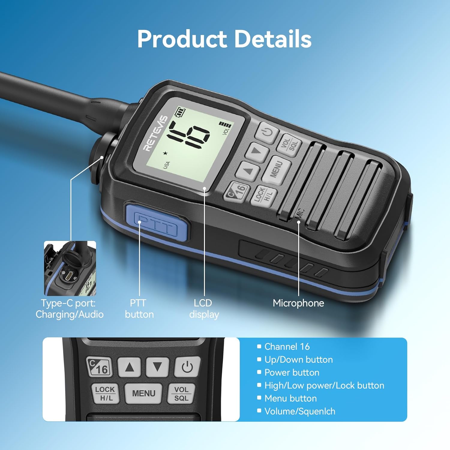 Retevis RM01P VHF Marino Portatile IP67, Nero - immagine 8