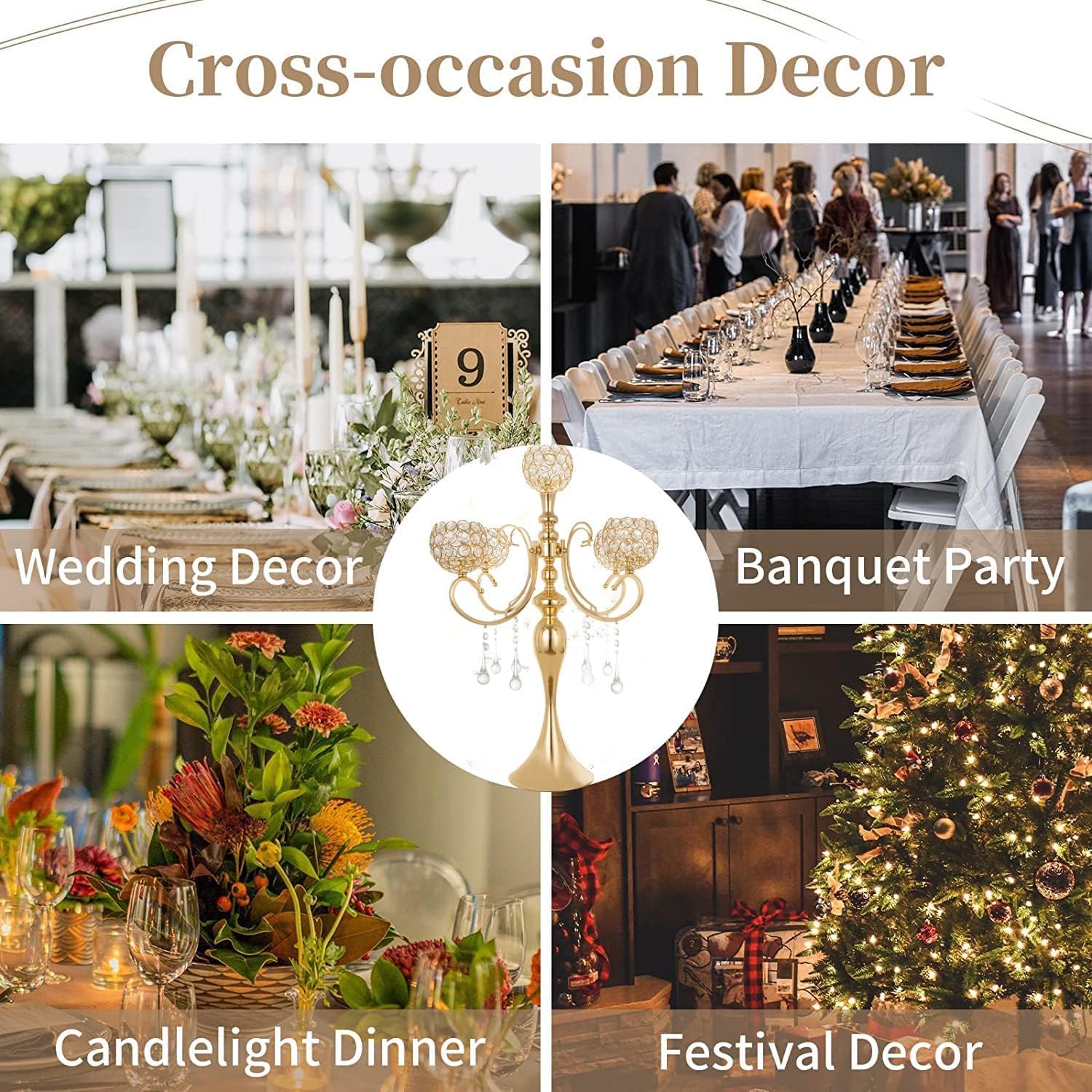 Portacandele a 5 Bracci in Cristallo Oro 65cm - immagine 4