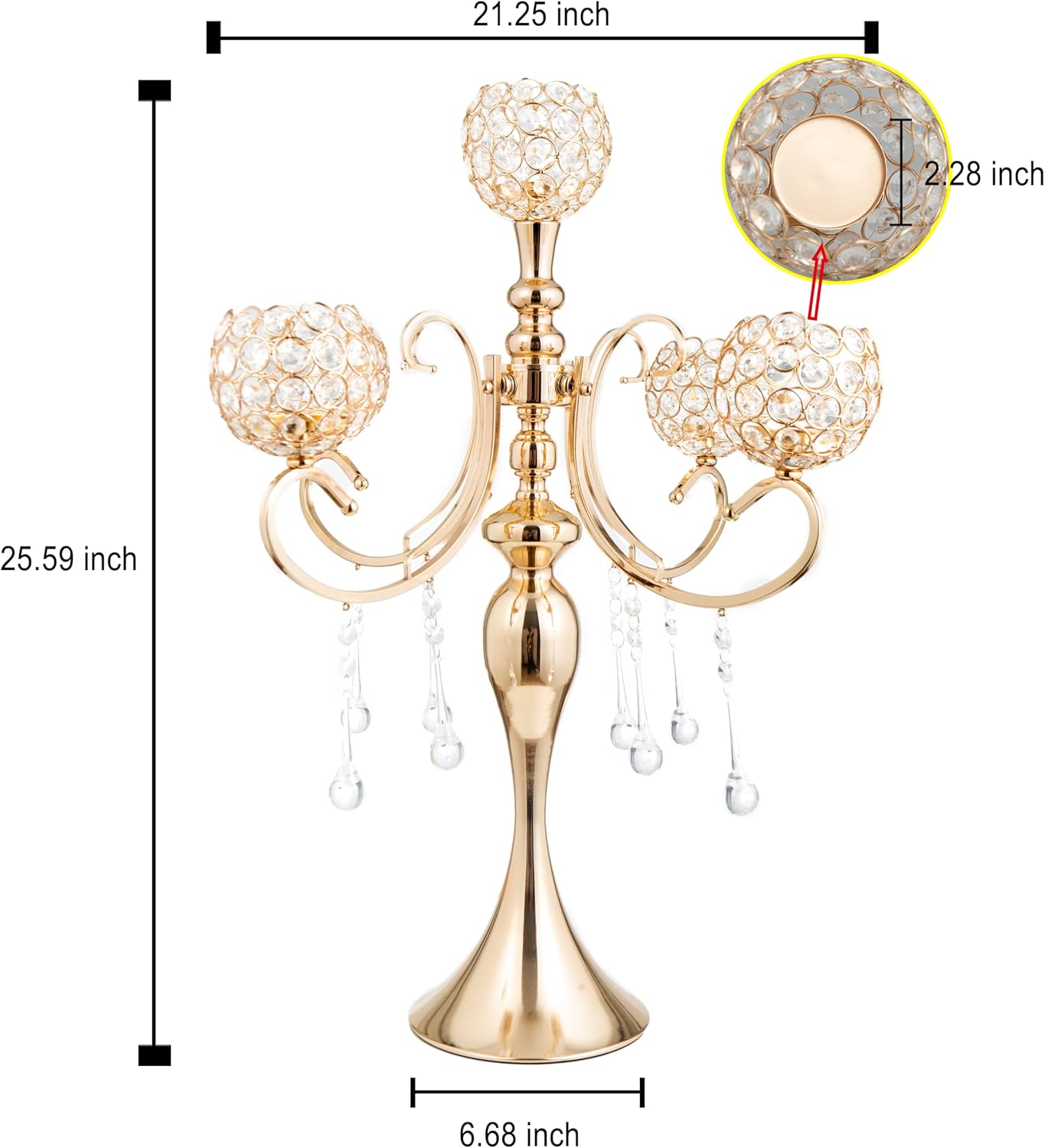 Portacandele a 5 Bracci in Cristallo Oro 65cm - immagine 5