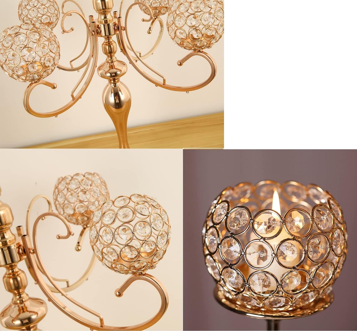 Portacandele a 5 Bracci in Cristallo Oro 65cm - immagine 6