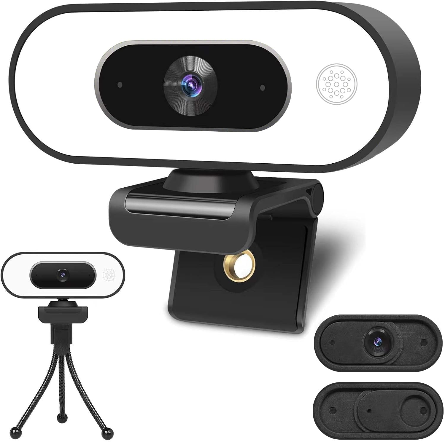 ToLuLu Webcam con microfono ad anello luminoso – webcam streaming, 1080p Full HD Pro Camera PC Mac Laptop Desktop, USB Computer Webcam w/Privacy Cover & Treppiede Zoom Meeting Skype Teams Twitch