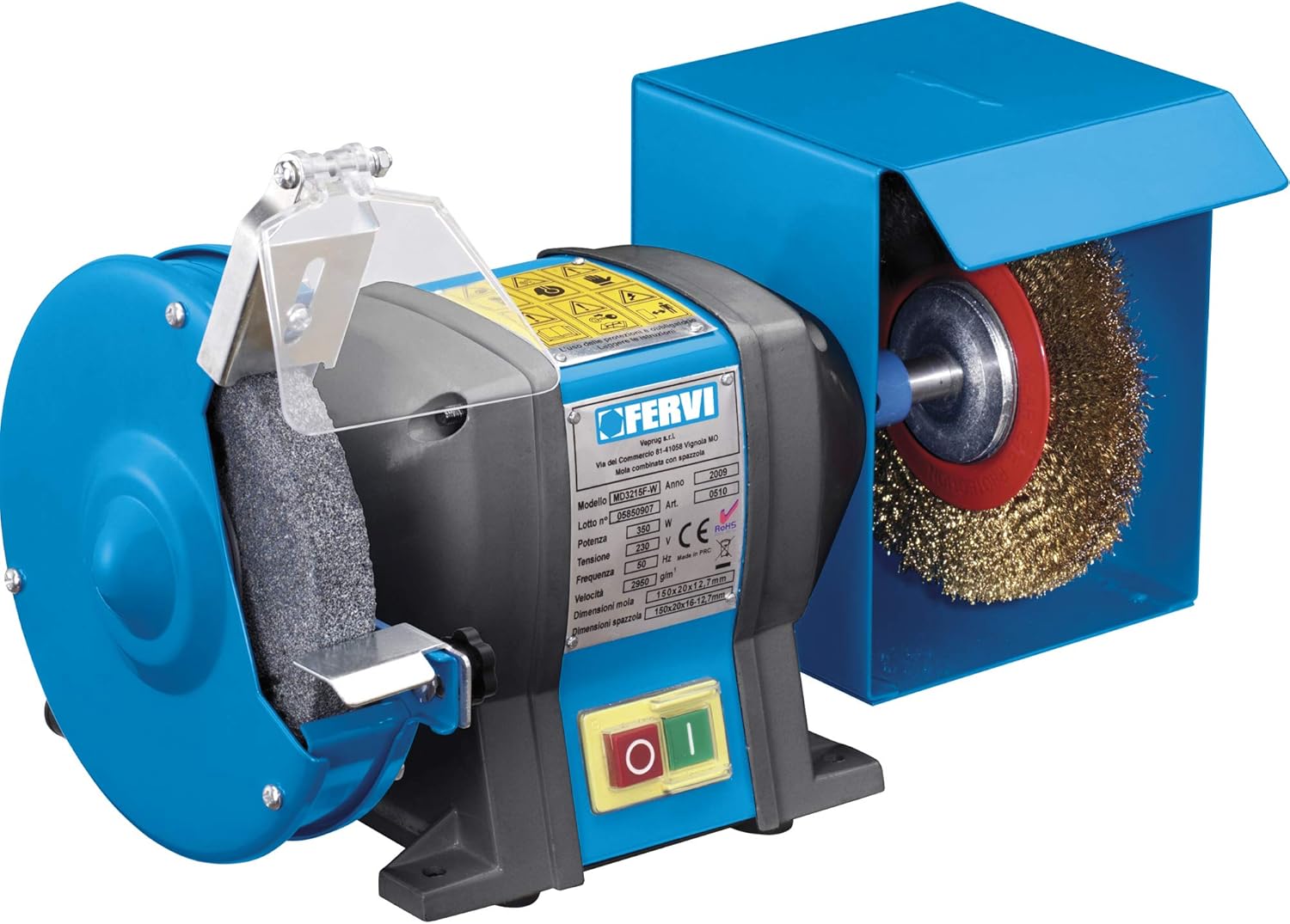 MOLA SMERIGLIATRICE DA BANCO PROFESSIONALE Ø150mm MOLA+SPAZZOLA 350 W FERVI 0510