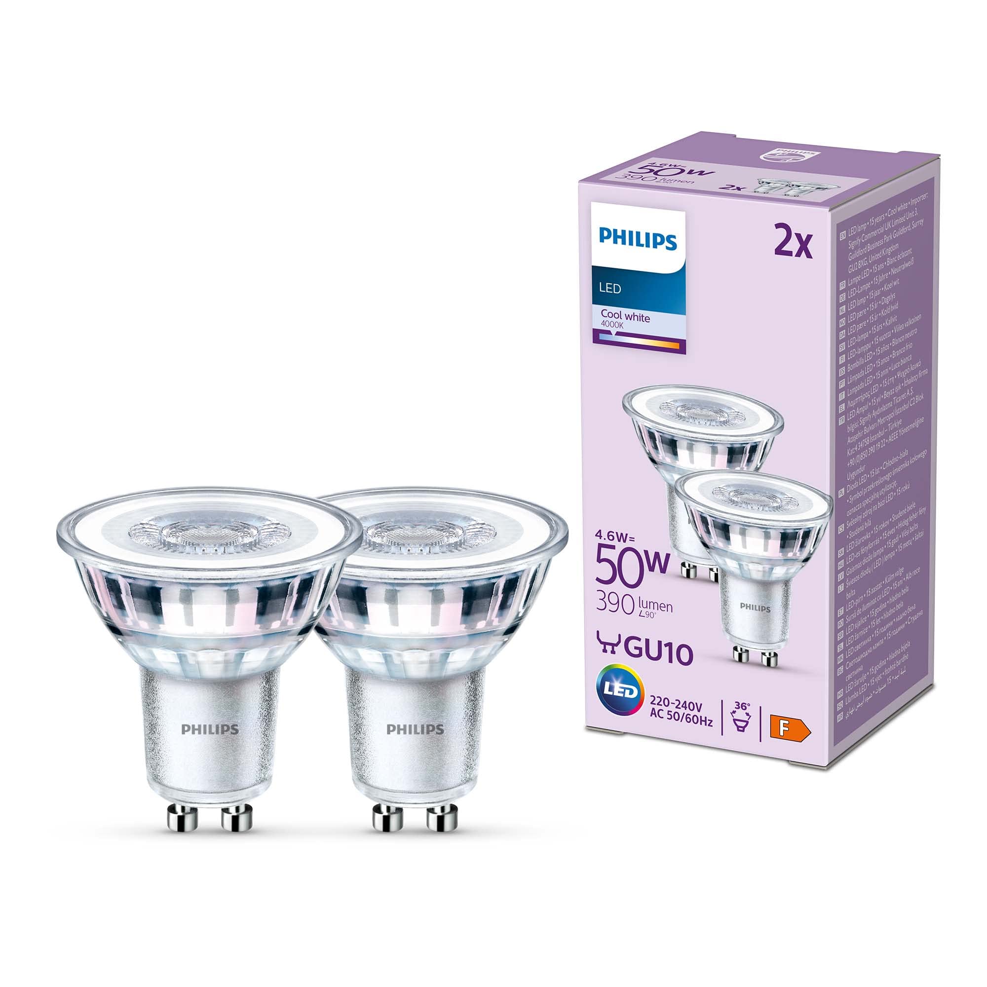 Philips LED Faretto LED, Luce Bianca Fredda, 50 W, GU10, 2 pezzi