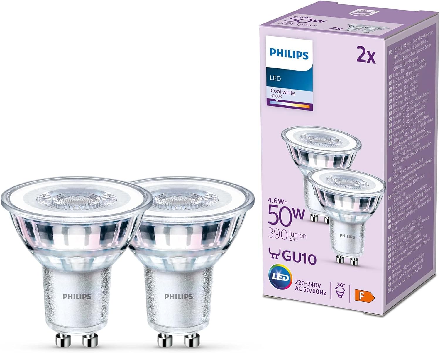 Philips LED Faretto LED, Luce Bianca Fredda, 50 W, GU10, 2 pezzi - immagine 1