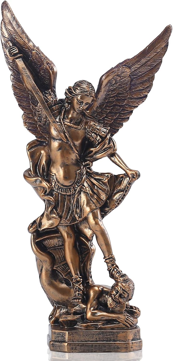 Statua San Michele Arcangelo 12,5 pollici, Resina Bronzata