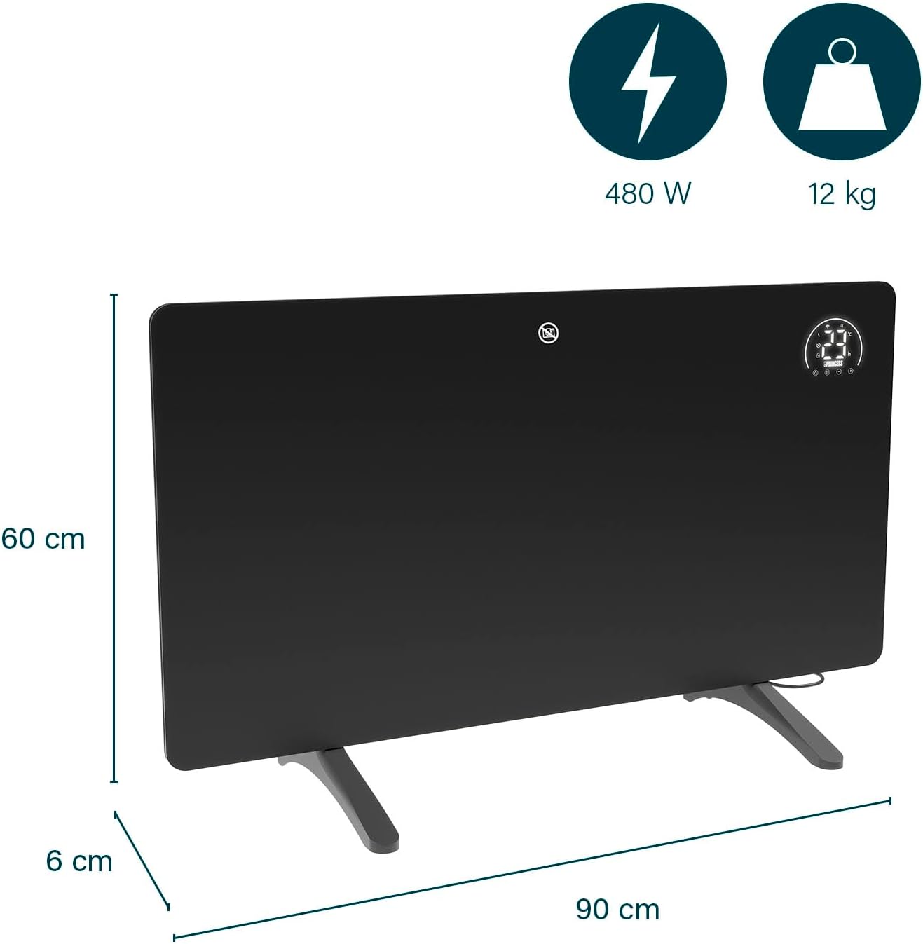 Princess Riscaldatore a Infrarossi Connettibile 480W, Nero - immagine 3