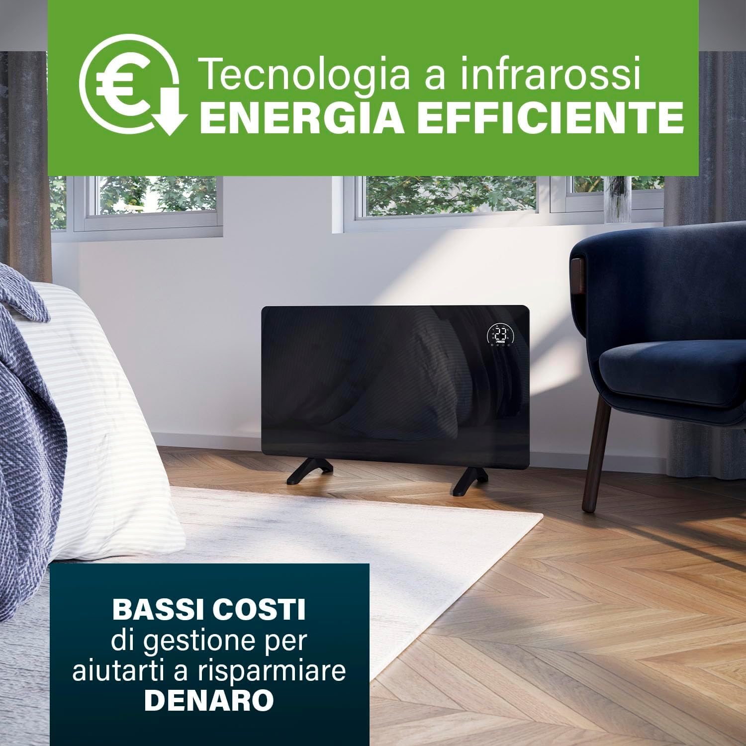 Princess Riscaldatore a Infrarossi Connettibile 480W, Nero - immagine 4