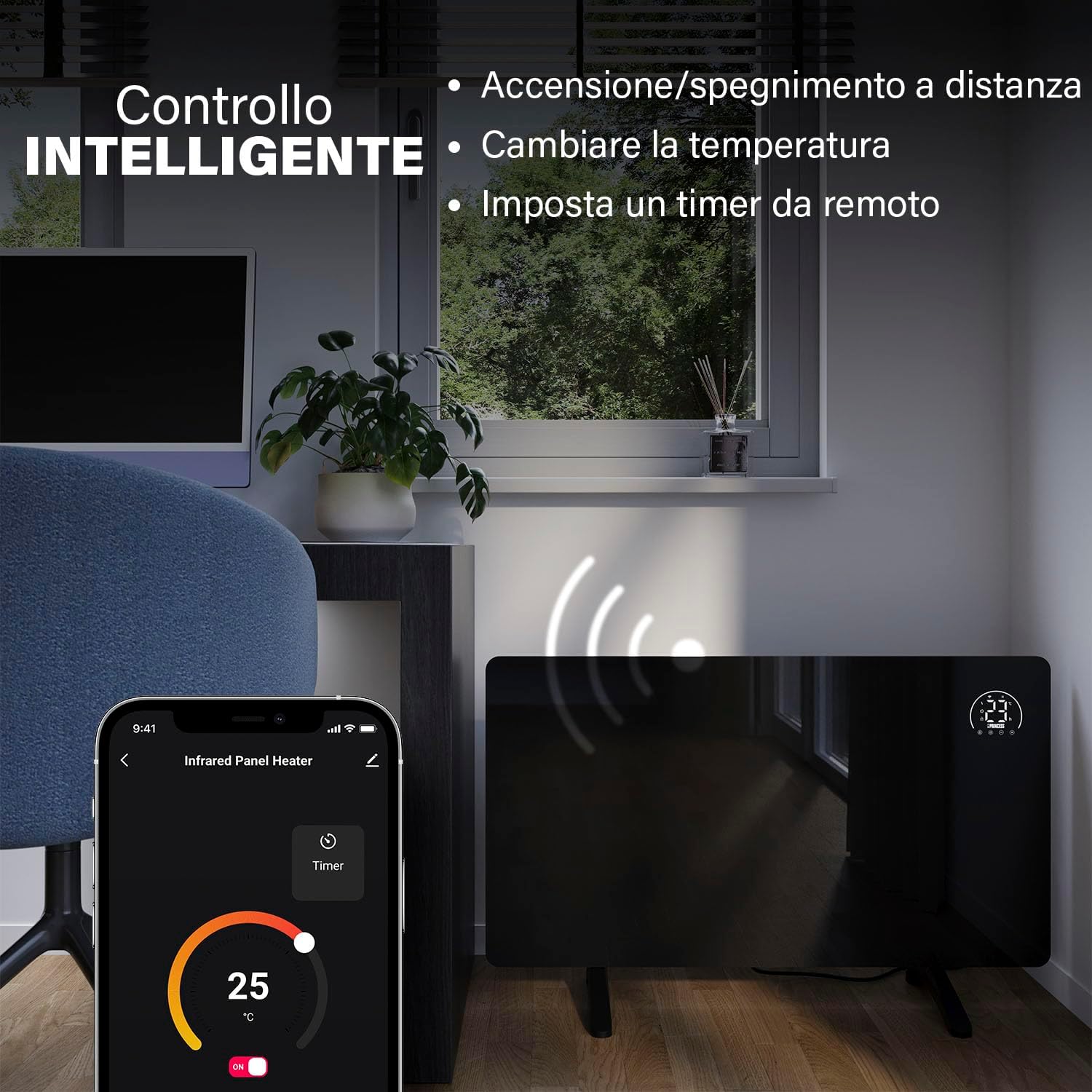 Princess Riscaldatore a Infrarossi Connettibile 480W, Nero - immagine 5