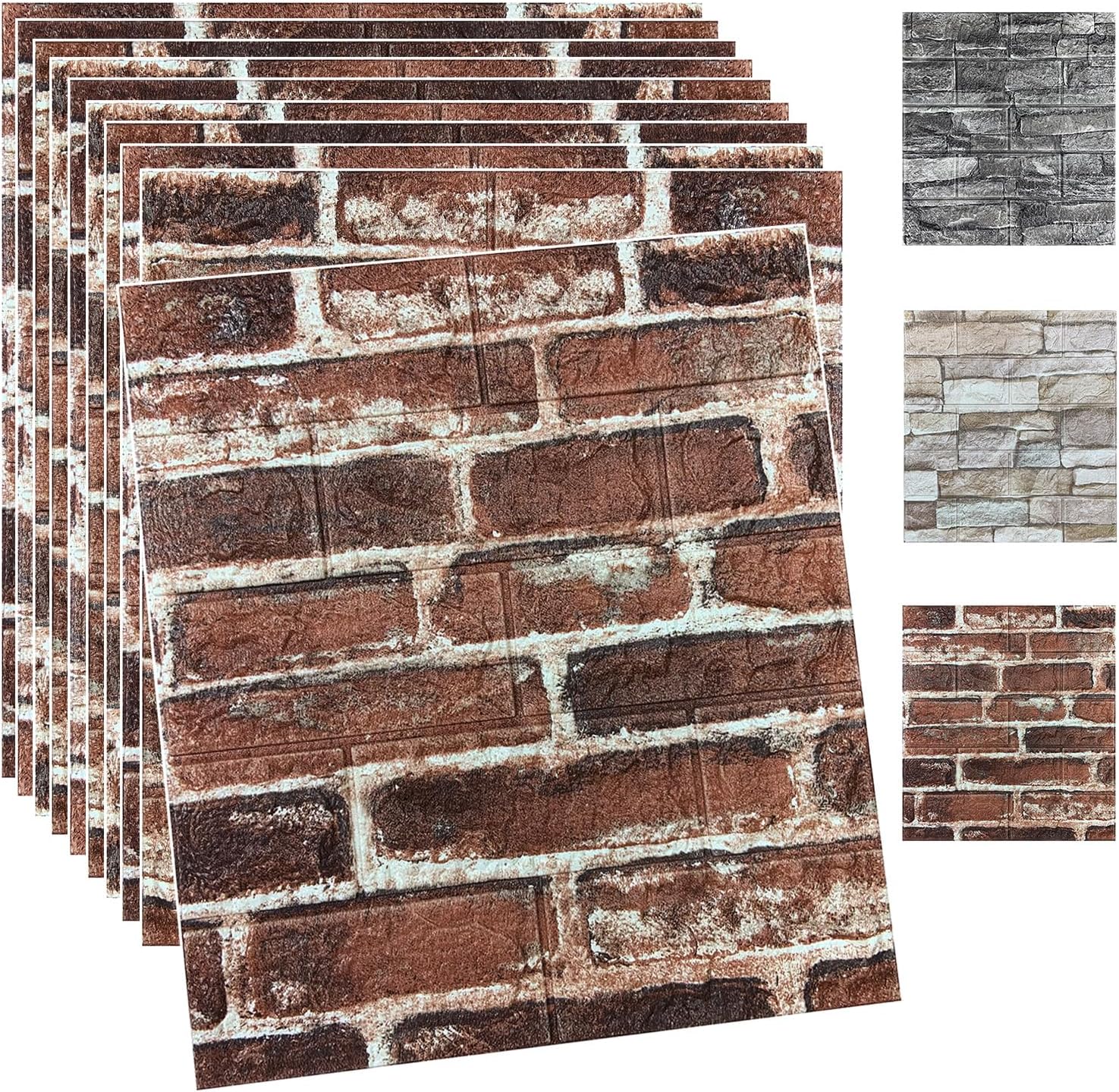 Pannelli da Parete 3D Autoadesivi in Schiuma - 20 Pezzi, Rosso