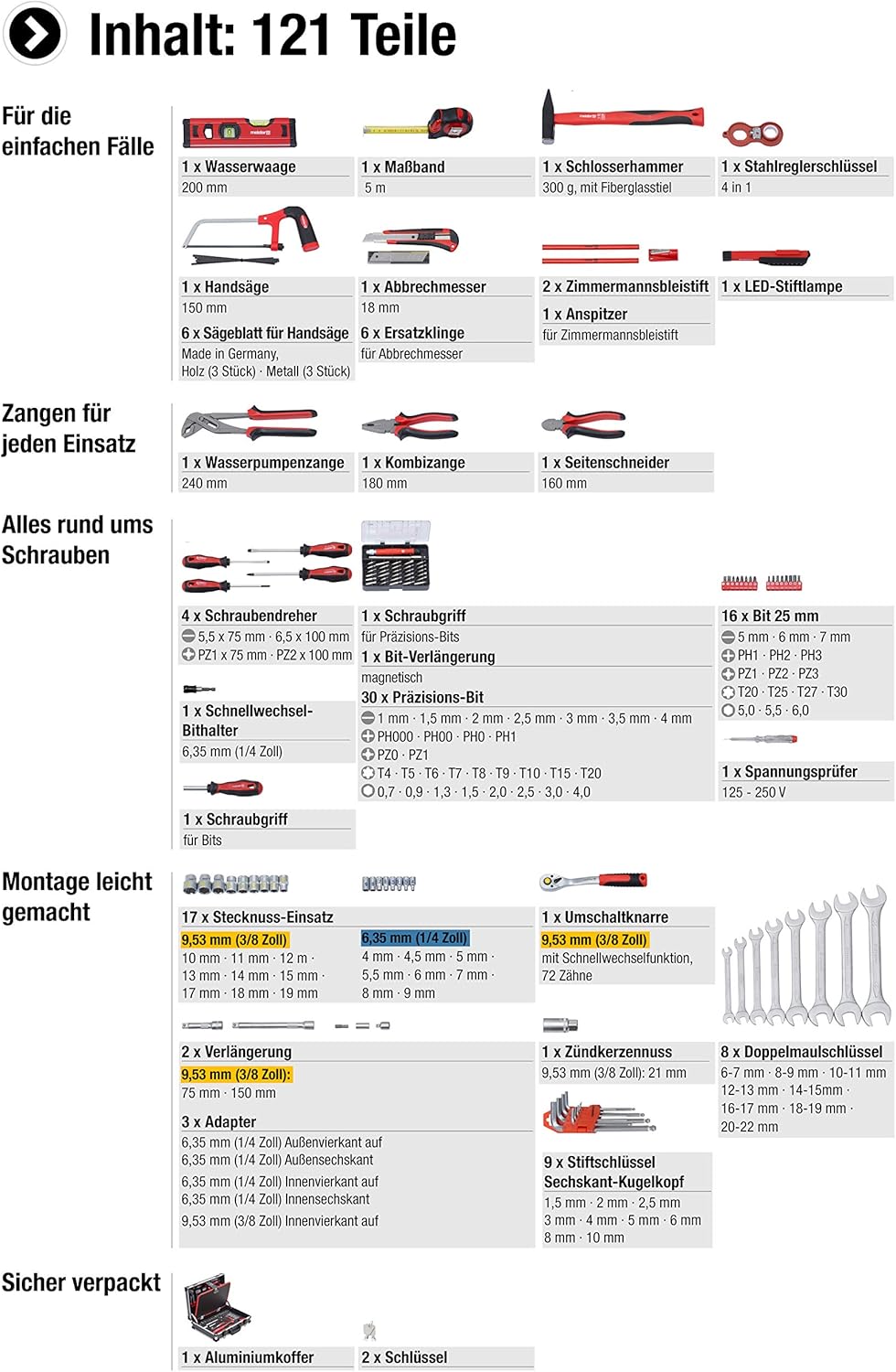 Meister Cassetta degli attrezzi 121 pezzi in alluminio - immagine 3