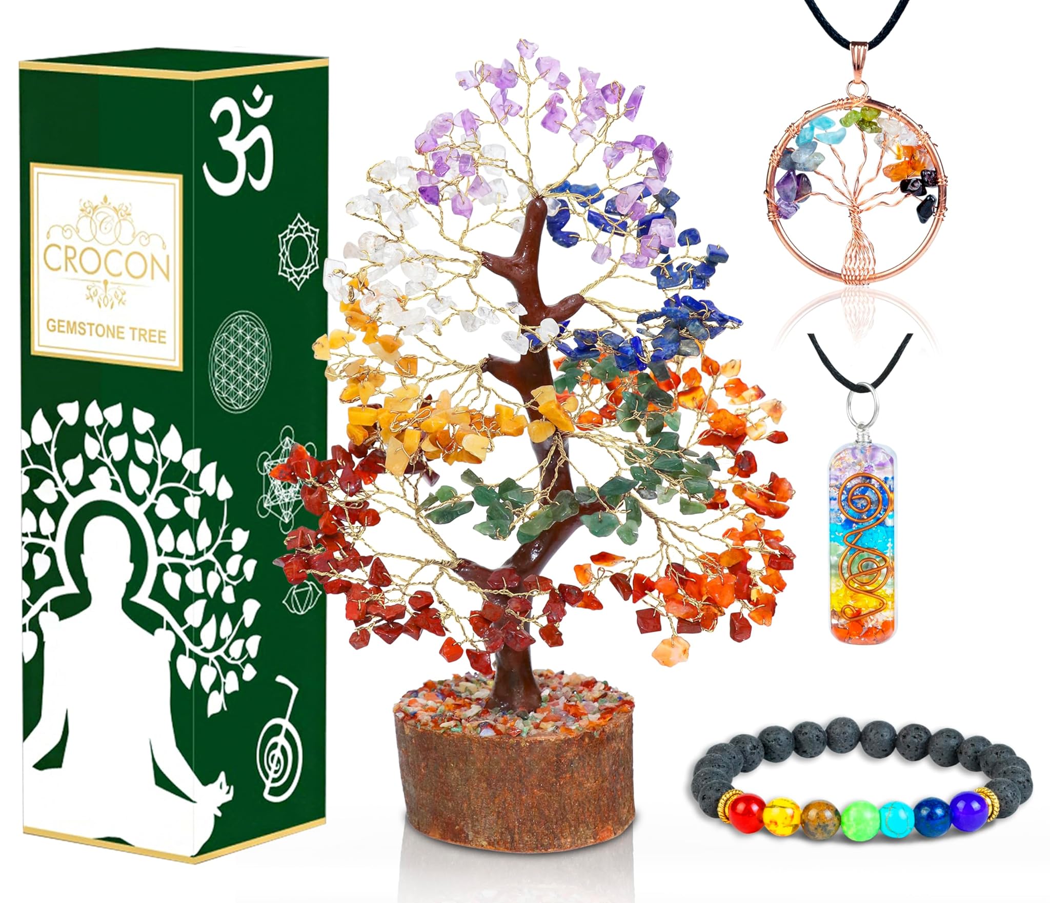 Crocon Albero della Vita Cristallo 7 Chakra con Bracciale