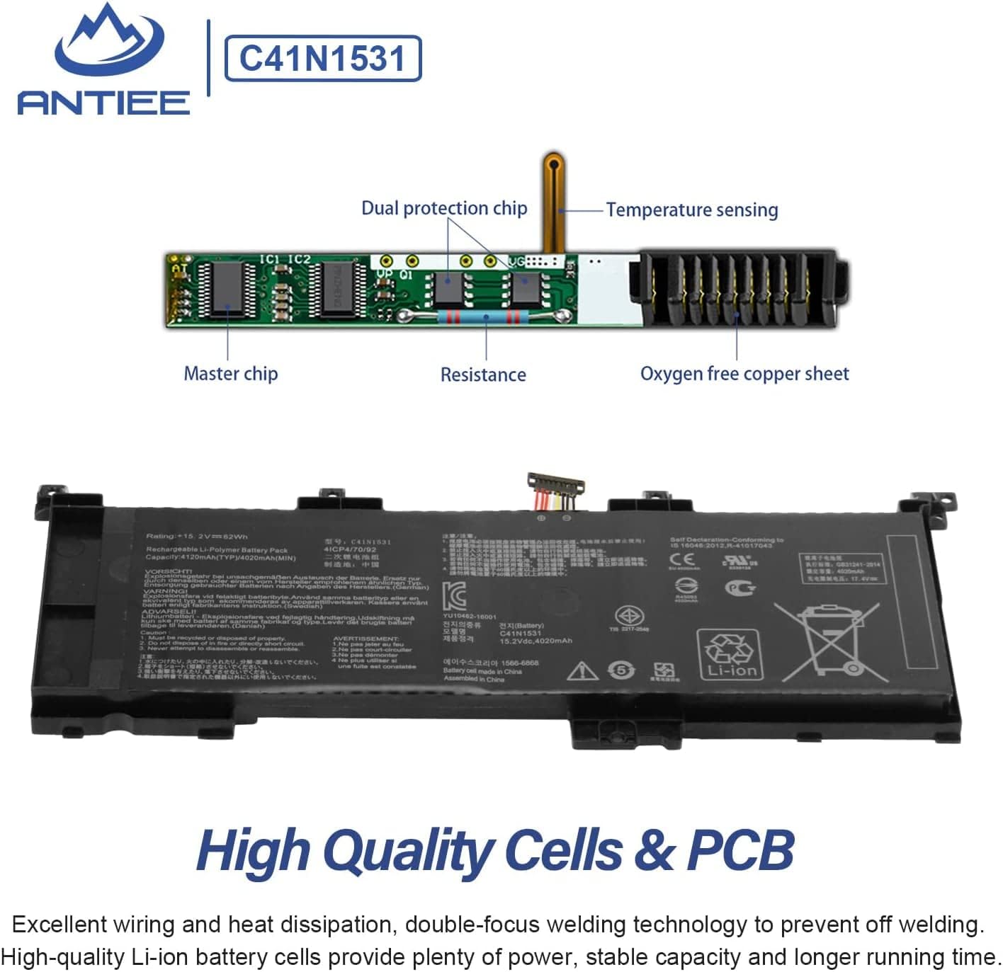 Antiee C41N1531 Batteria Ricambio per ASUS ROG GL502VS - immagine 3
