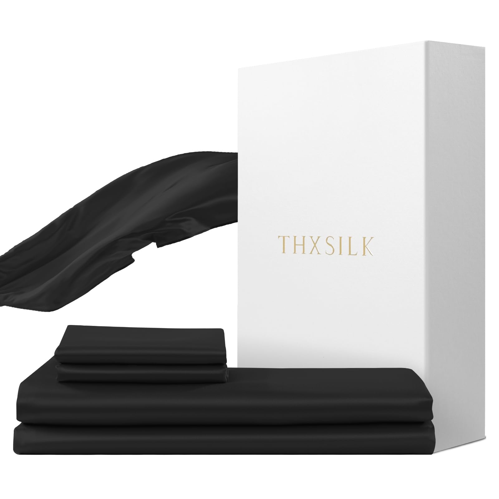 Thxsilk Set Biancheria da Letto Seta 135x200cm, Nero