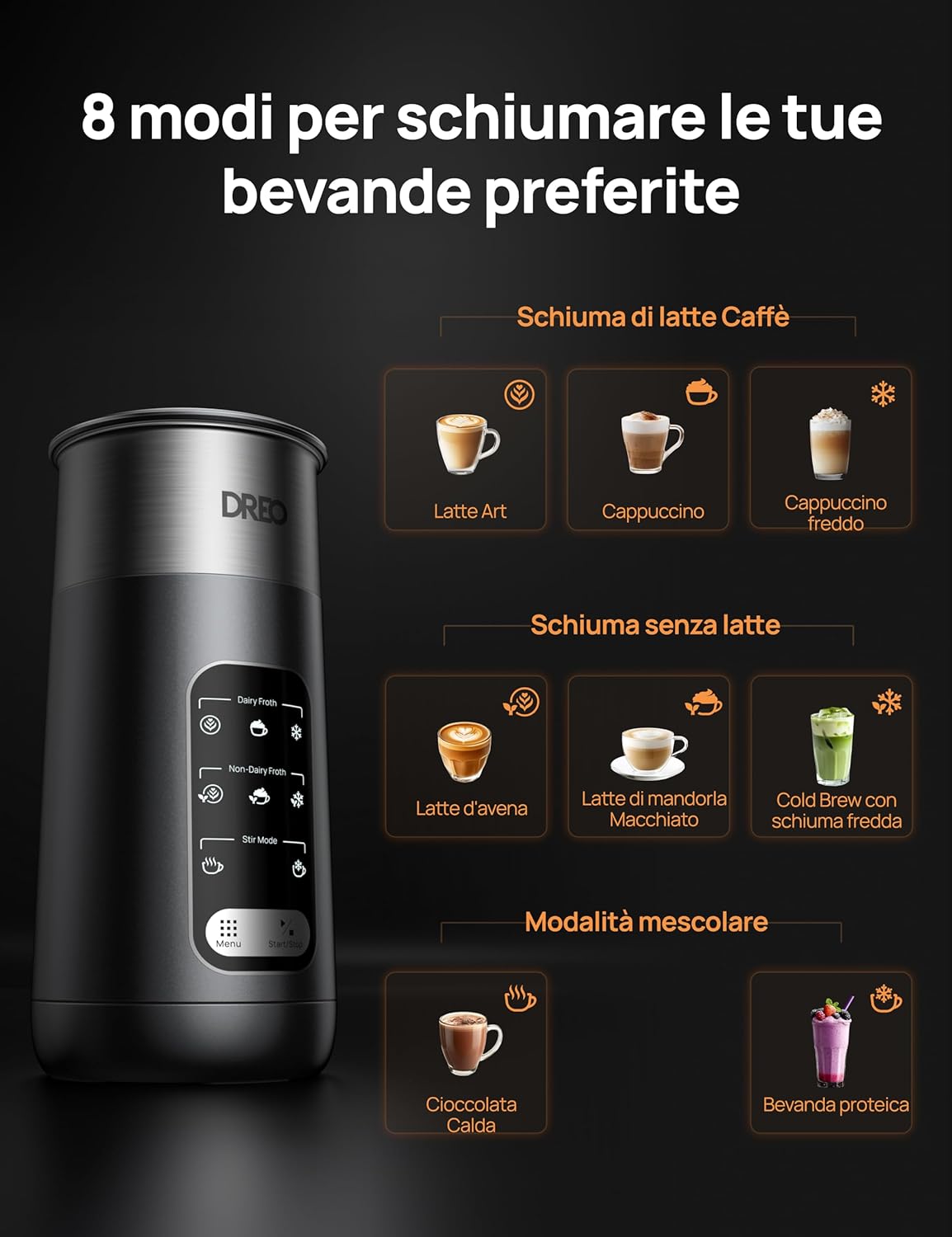 Dreo Montalatte Elettrico 8 in 1 per Caffè Latte Art - immagine 4