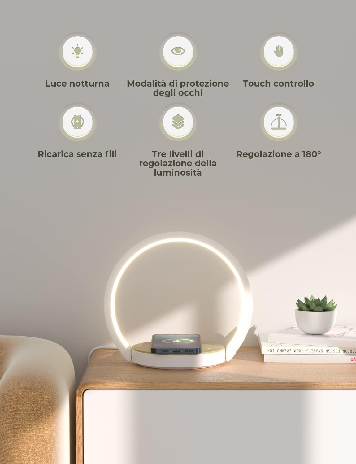 Lampada da Comodino con Caricabatterie Wireless - immagine 2