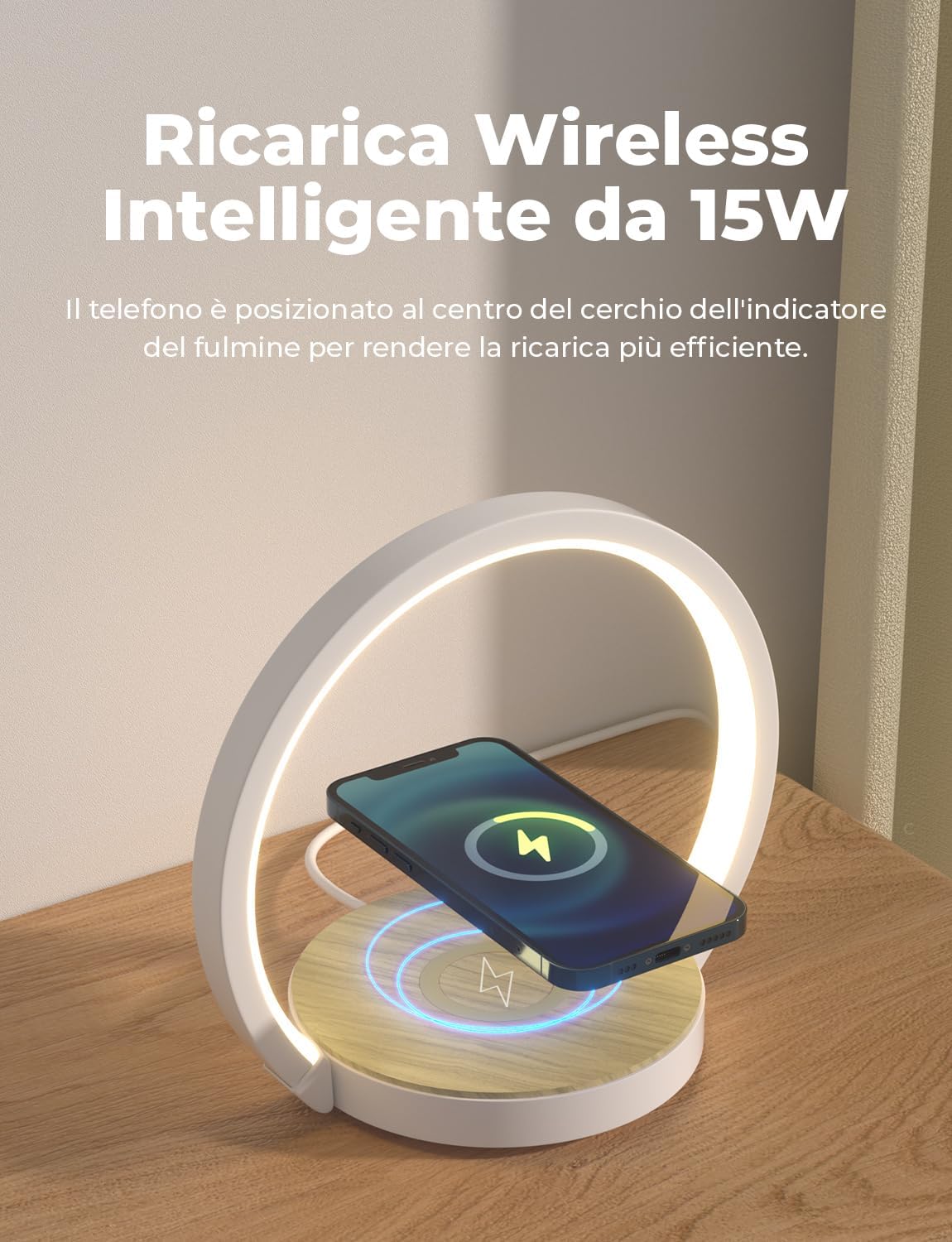 Lampada da Comodino con Caricabatterie Wireless - immagine 4
