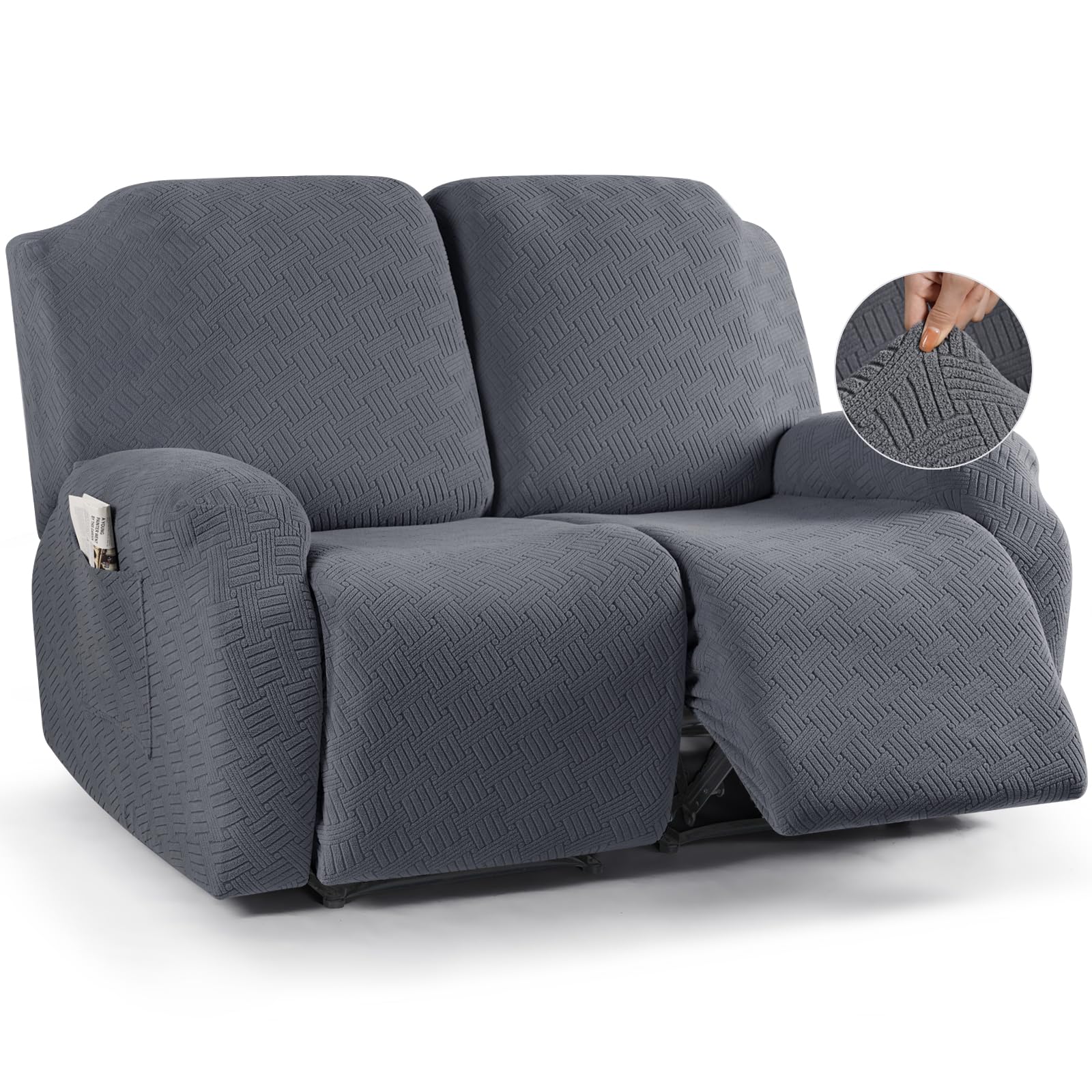 KinCam Copridivano 2 Posti Elasticizzato con Braccioli, Grigio Scuro