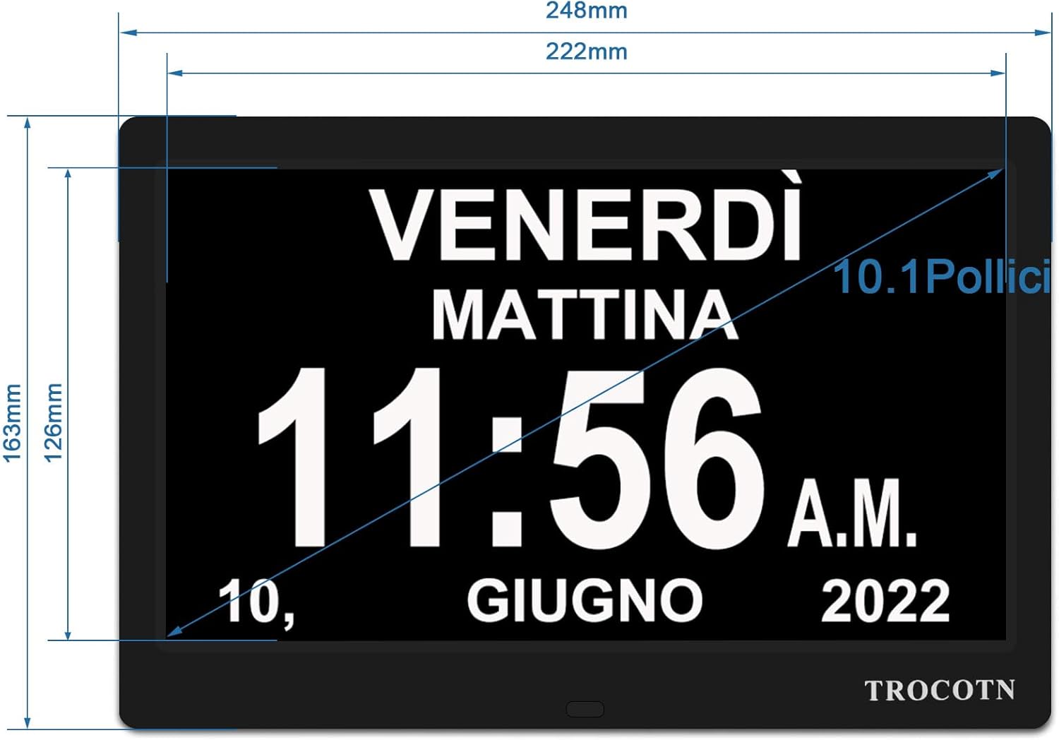 Trocotn Orologio digitale 10 Pollici con ampio display, Nero - immagine 3