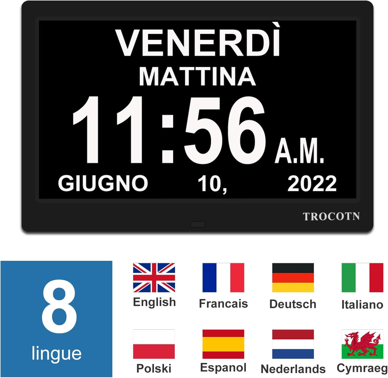 Trocotn Orologio digitale 10 Pollici con ampio display, Nero - immagine 5