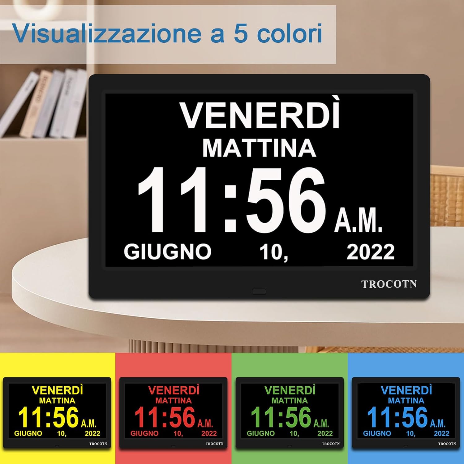 Trocotn Orologio digitale 10 Pollici con ampio display, Nero - immagine 6