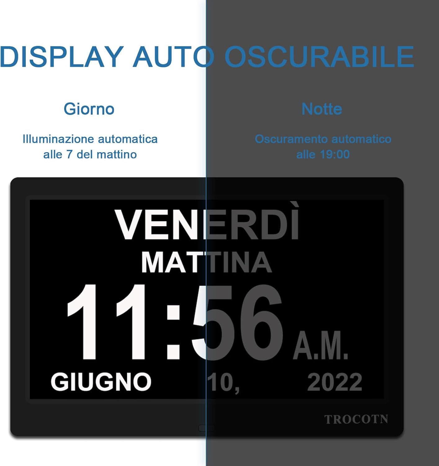 Trocotn Orologio digitale 10 Pollici con ampio display, Nero - immagine 7
