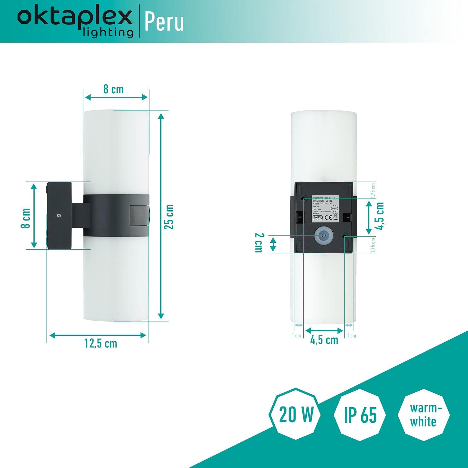 Oktaplex Lighting Lampada da Esterno con Sensore 20W - immagine 3
