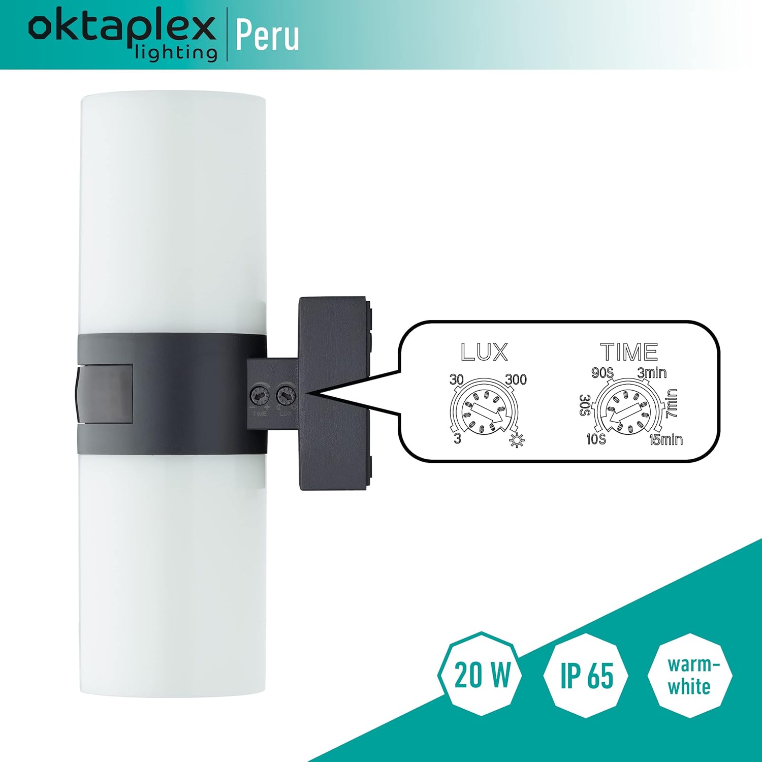 Oktaplex Lighting Lampada da Esterno con Sensore 20W - immagine 5