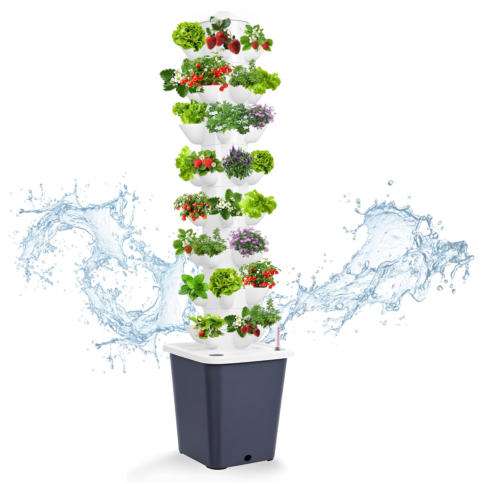 Hydroponic Tower Growing System 40 baccelli 8 strati Verticale Idroponica Torre con serbatoio dell'acqua da 10 l, sistema di coltivazione da giardino, senza pietre, kit per la coltivazione di