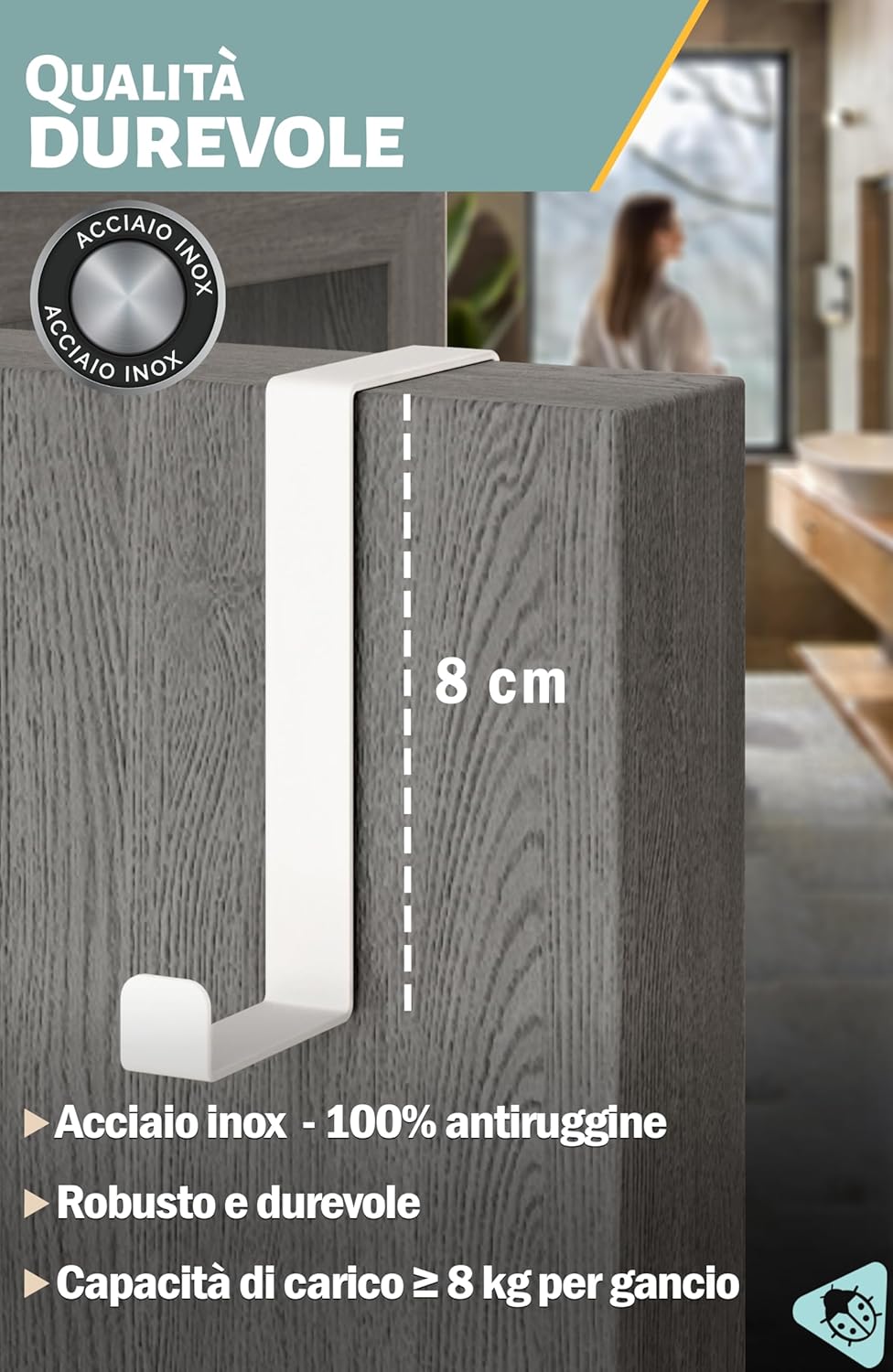 Menz Attaccapanni da Porta - 10 Pezzi, Bianco - immagine 5