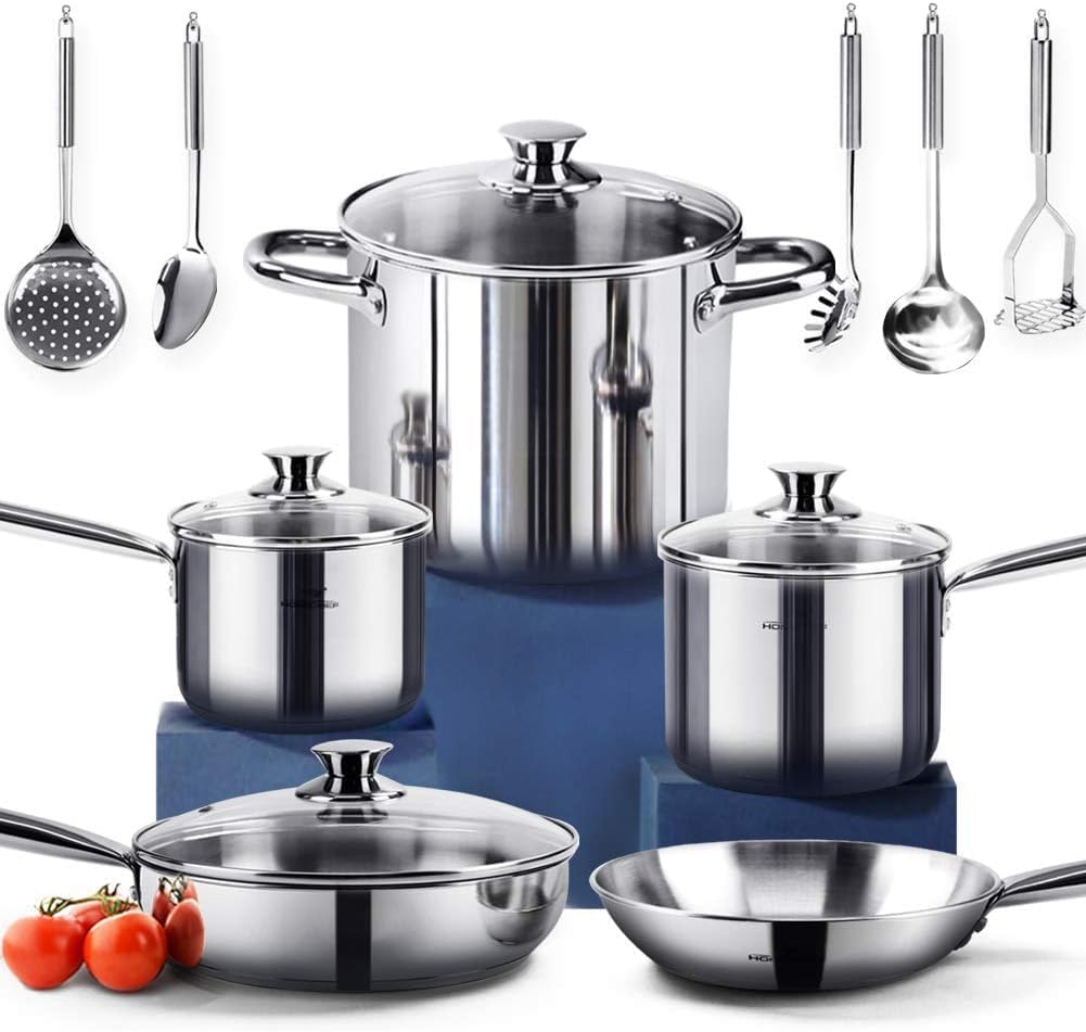 Homichef Batteria da Cucina 14 pezzi Acciaio Inox
