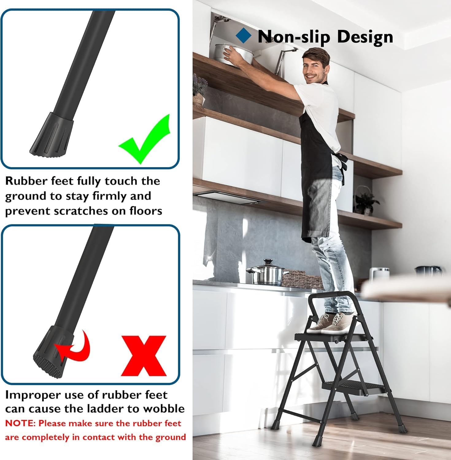 Bontec Scala a 2 Gradini Pieghevole, Nera - immagine 4