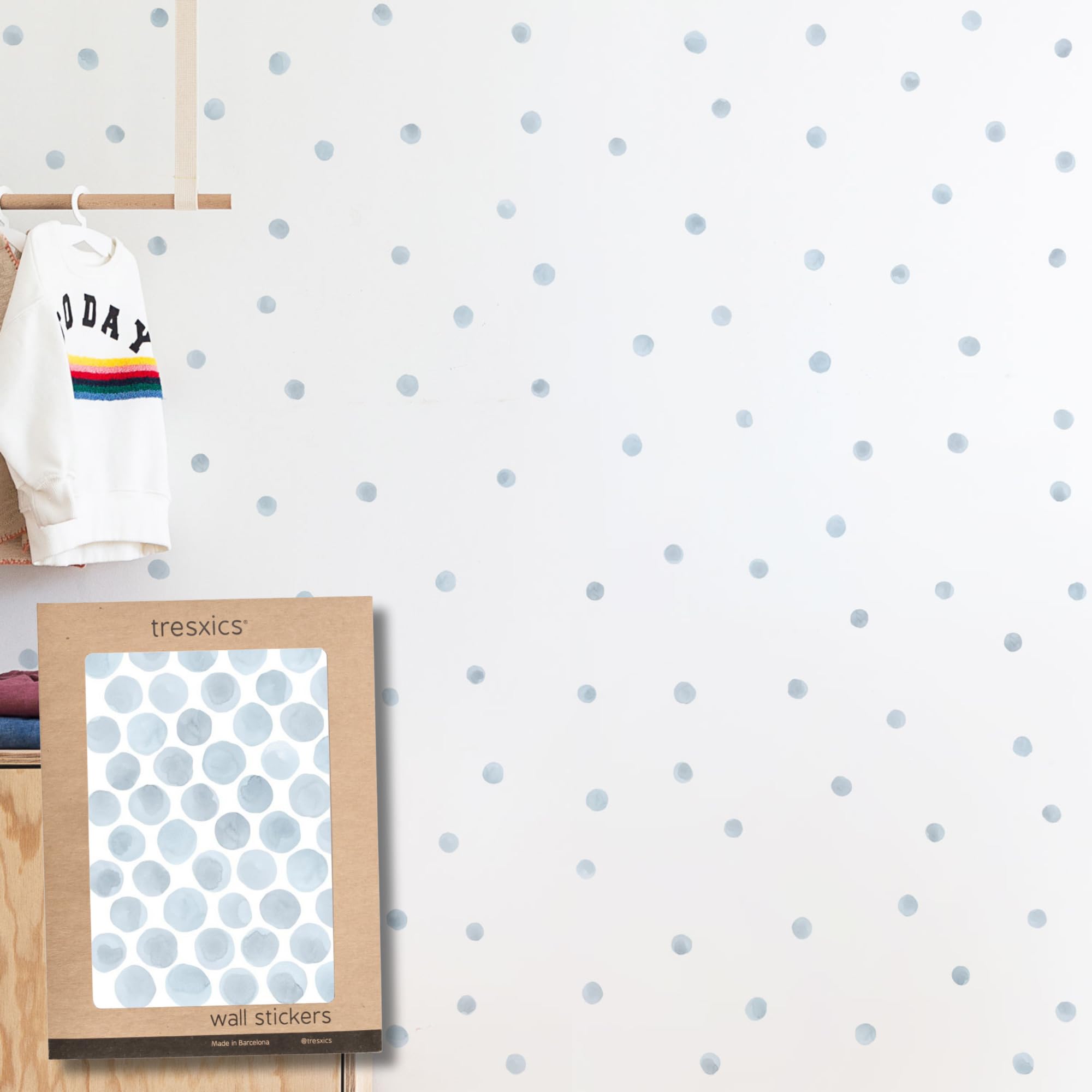 Tresxics Adesivi Murali Bambini Pois Acquerello 100 Pezzi, Blu
