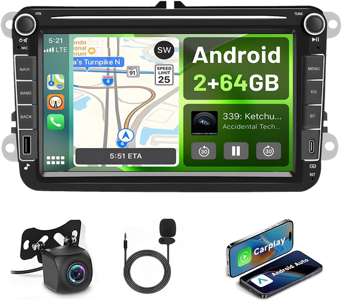 Hikity Autoradio Android 8 Pollici per VW Golf 5 6 - immagine 1