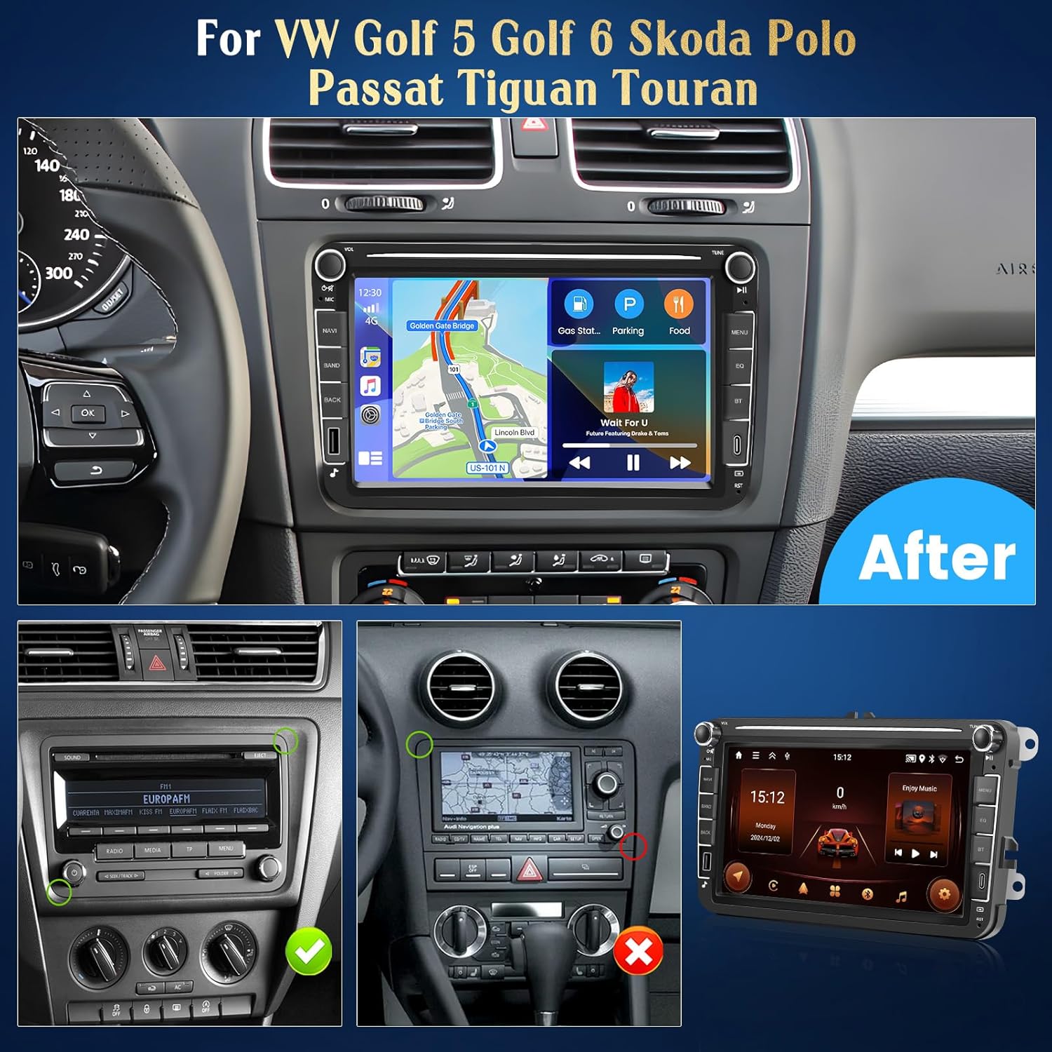 Hikity Autoradio Android 8 Pollici per VW Golf 5 6 - immagine 3