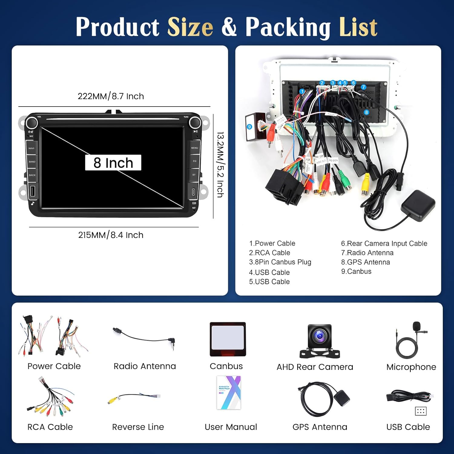 Hikity Autoradio Android 8 Pollici per VW Golf 5 6 - immagine 7