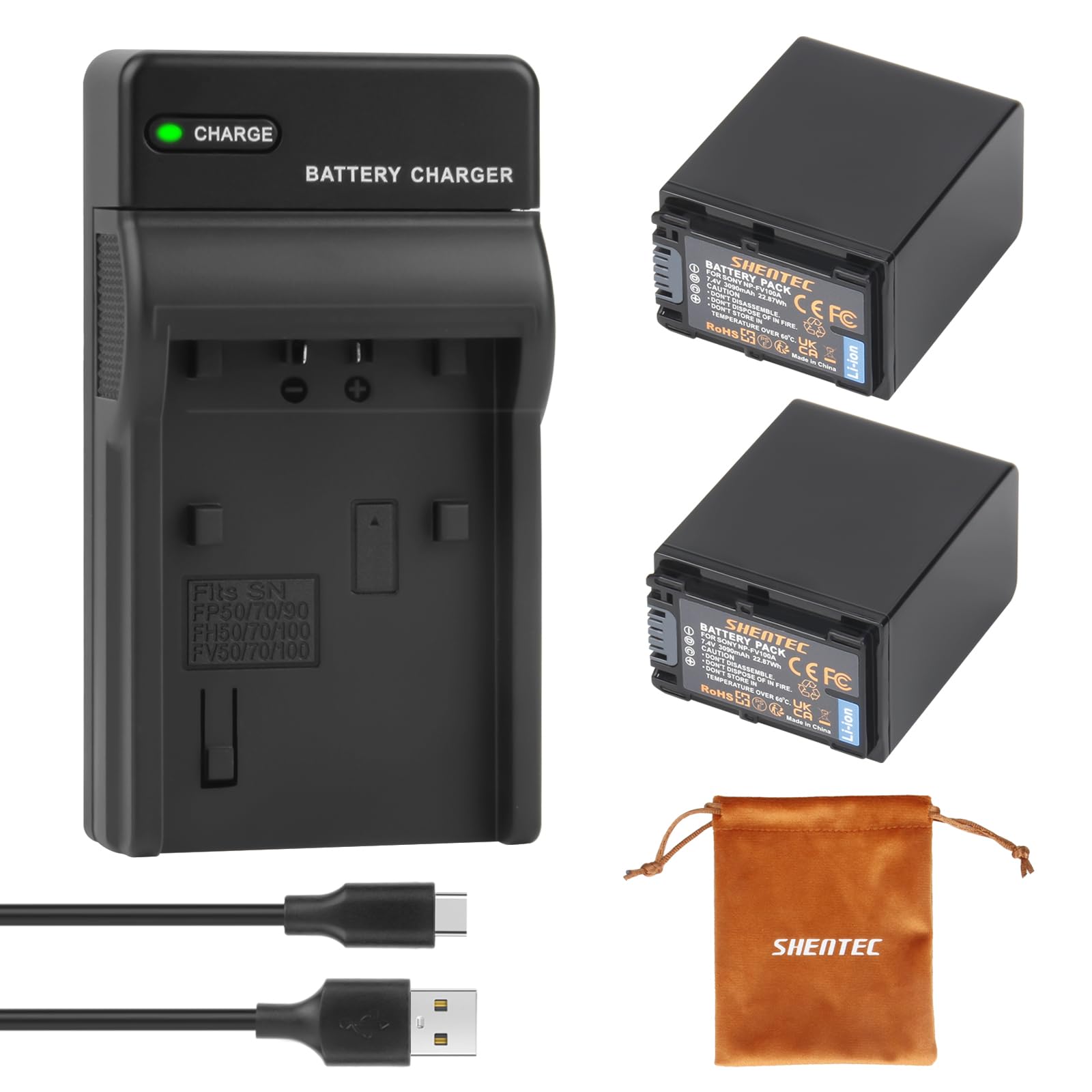 Shentec Batteria LI-ion NP-FV100A per Fotocamera