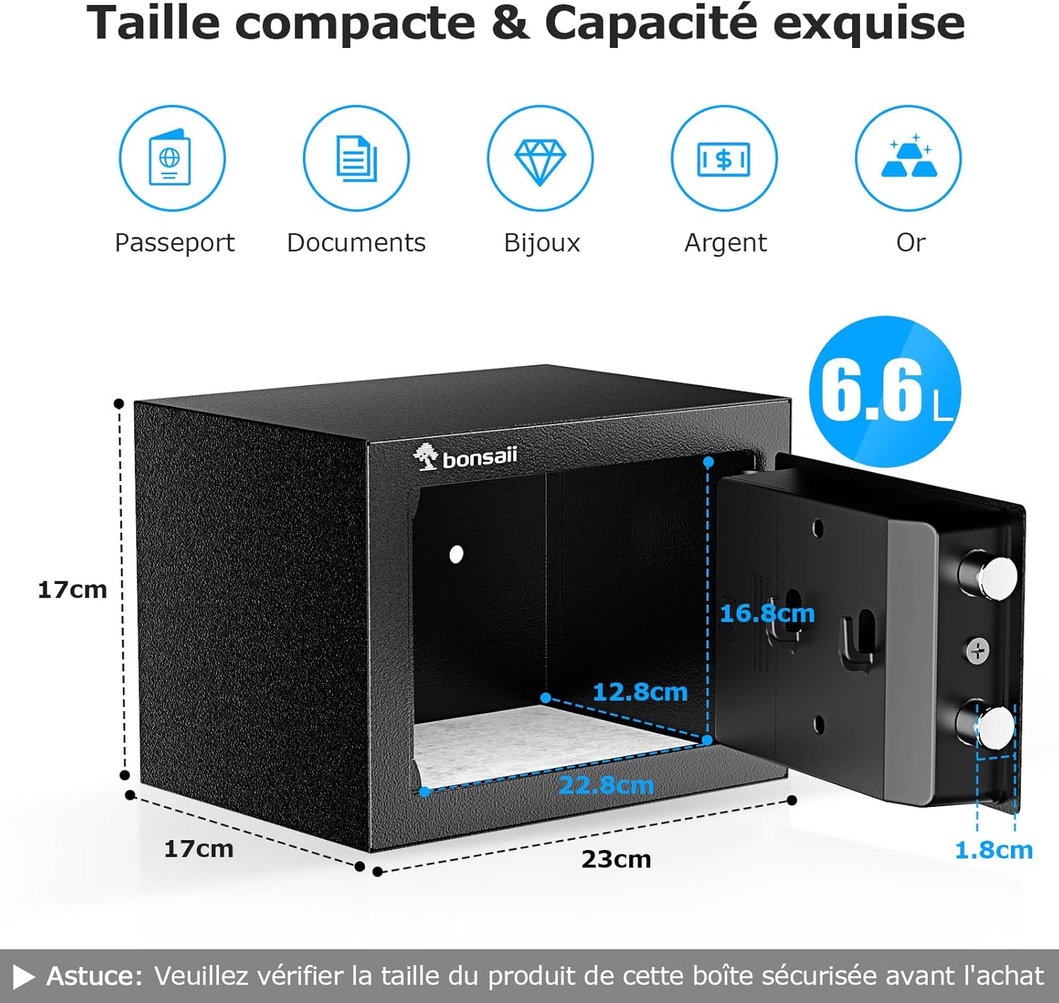 Bonsaii Cassaforte Mini 6.6L con Display LED - immagine 2