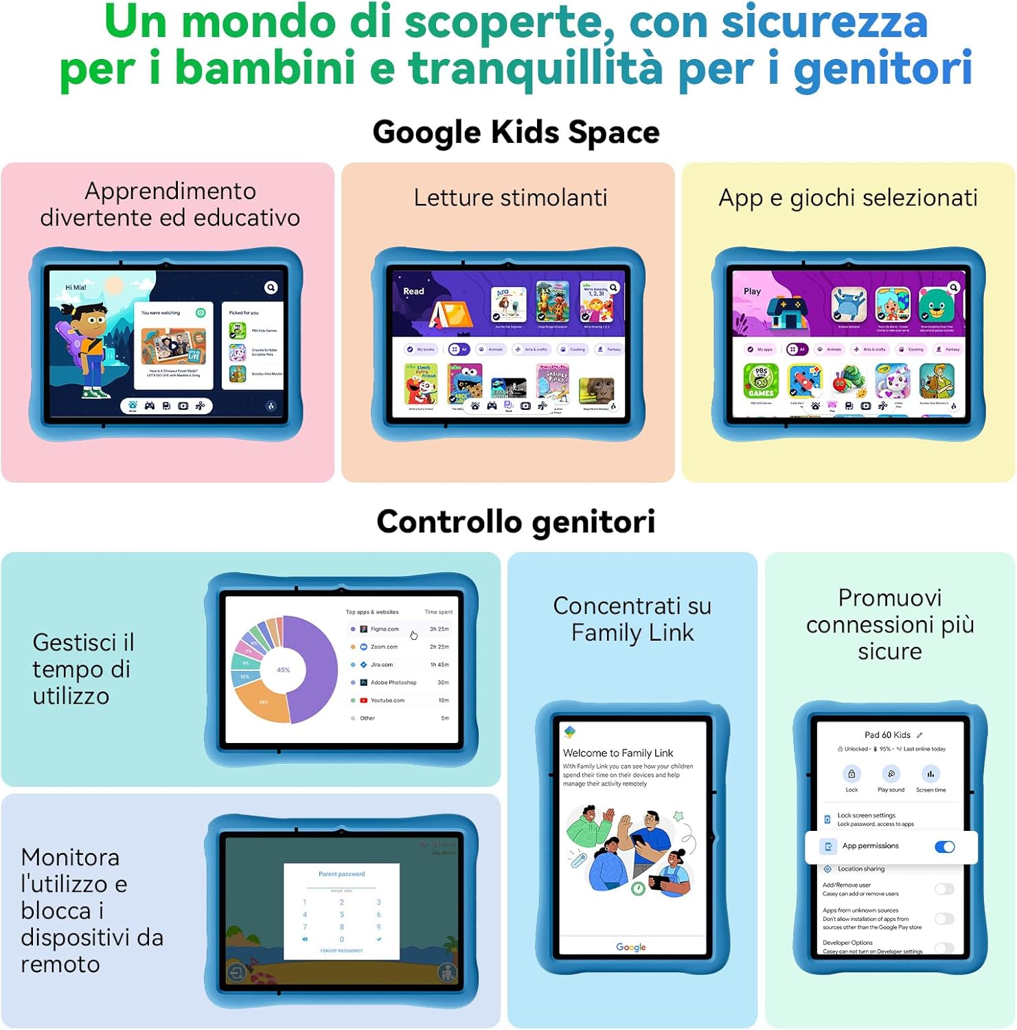 Oscal Tablet Bambini 10 Pollici Android 15, Blu - immagine 4