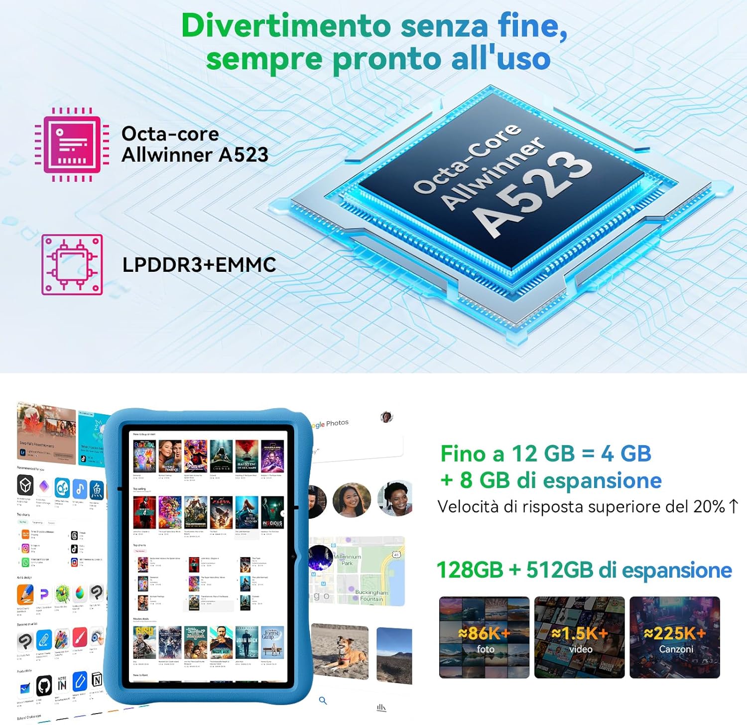 Oscal Tablet Bambini 10 Pollici Android 15, Blu - immagine 5