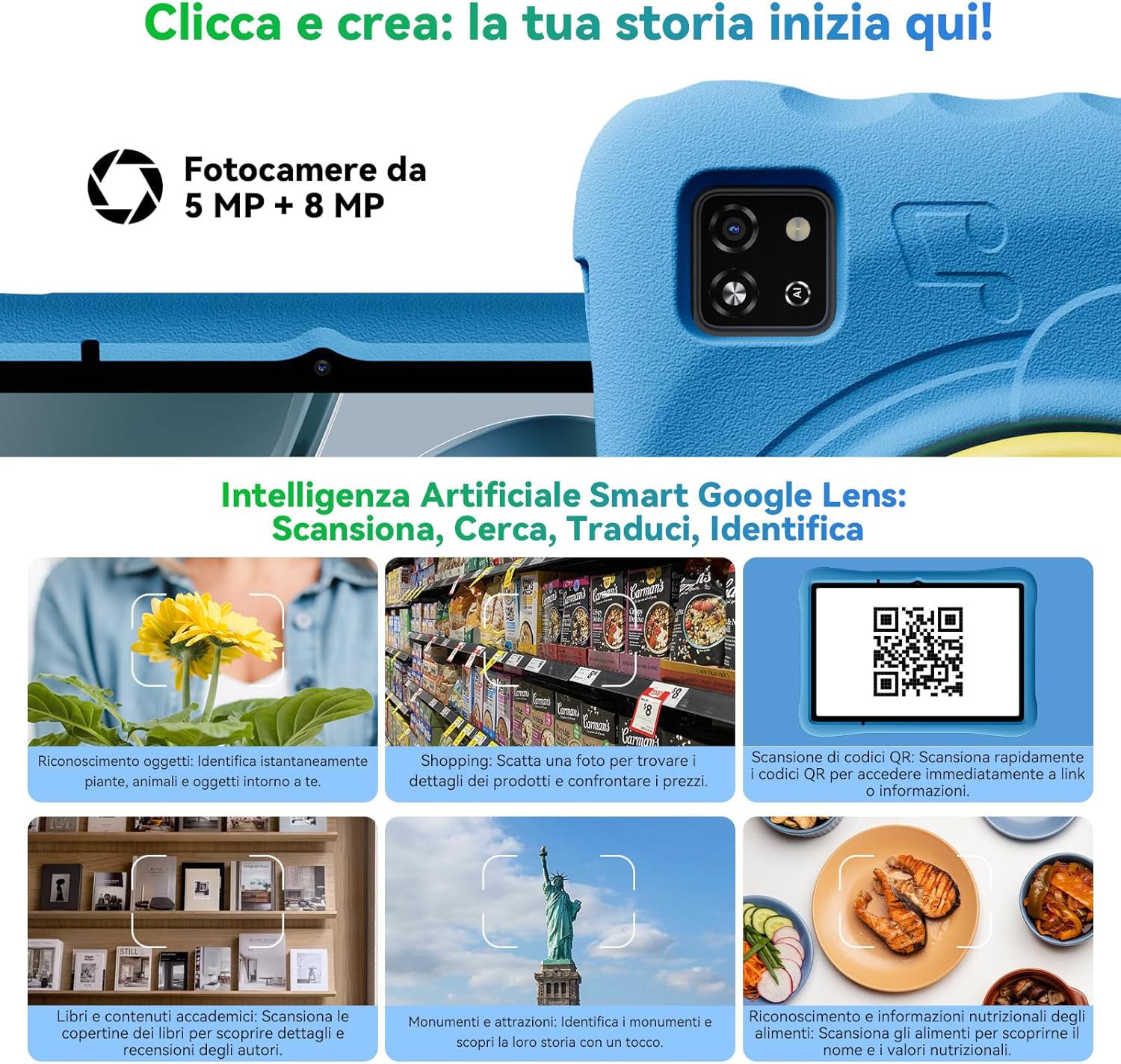 Oscal Tablet Bambini 10 Pollici Android 15, Blu - immagine 7