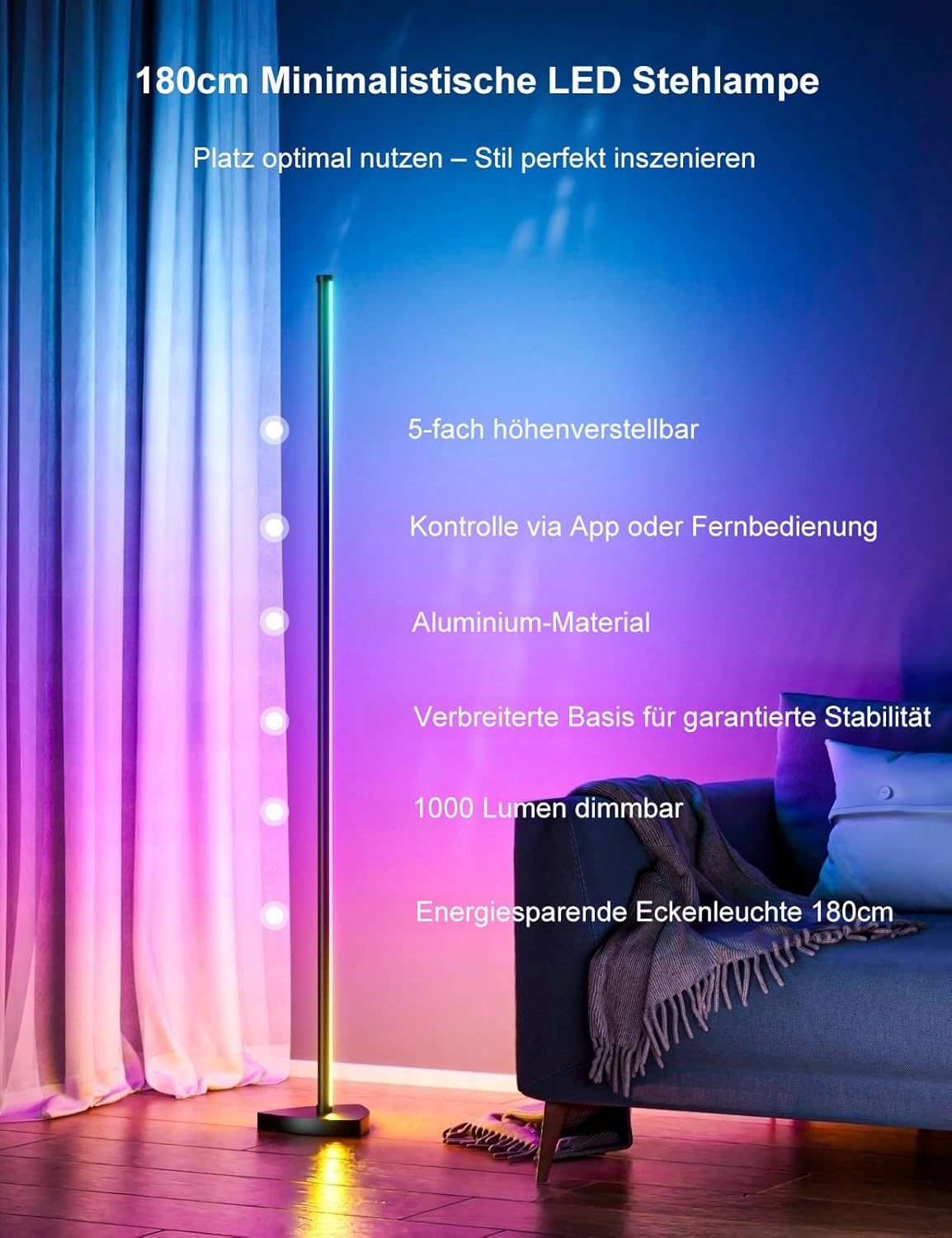 Lampada da Terra LED 180cm con Telecomando e App - immagine 2