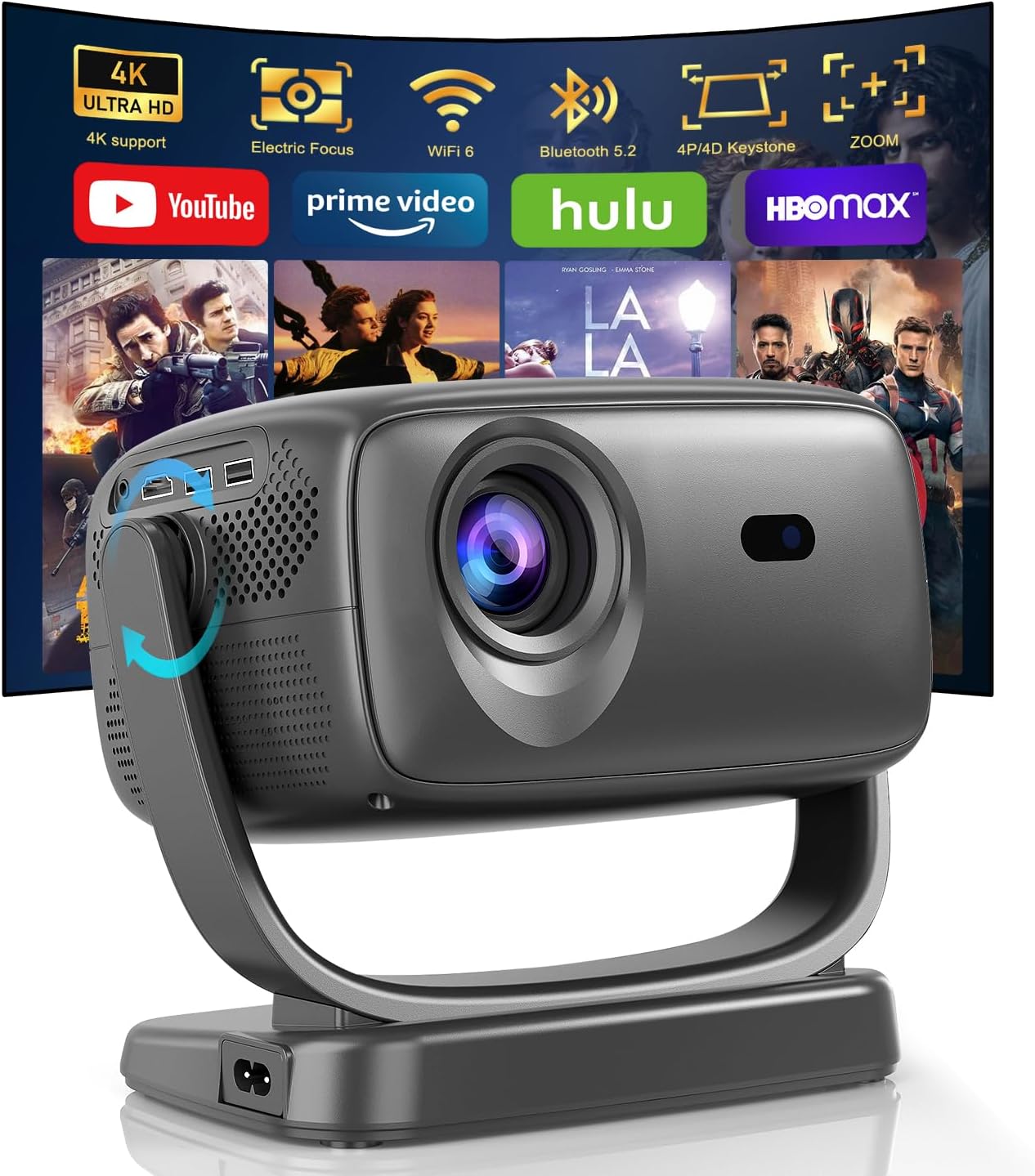 Proiettore Portatile 4K con Supporto Girevole 180° - immagine 1