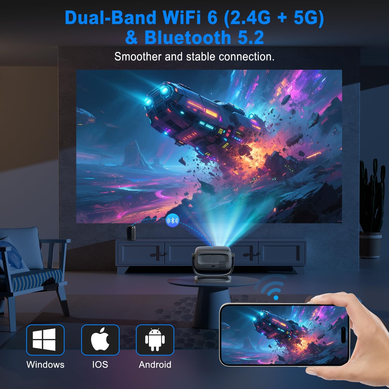 Proiettore Portatile 4K con Supporto Girevole 180° - immagine 4