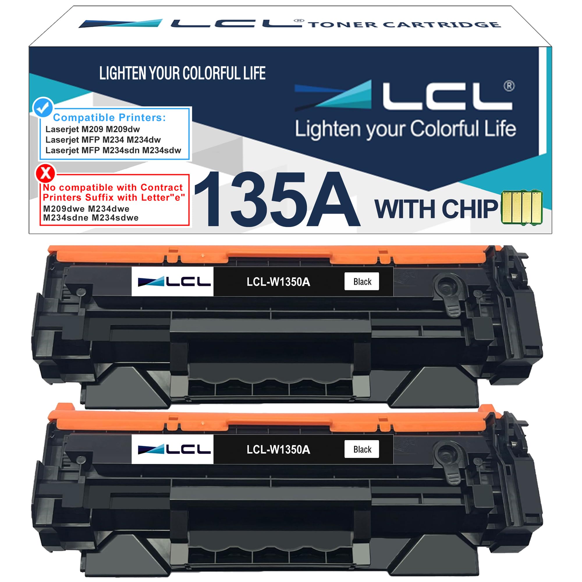LCL 135A Nero (con Chip) Cartucce di Toner Compatibile per HP 135A W1350A 135X W1350X Compatible per HP laserjet M209 M209dw MFP M234 M234dw M234sdn M234dw (2-Pack)