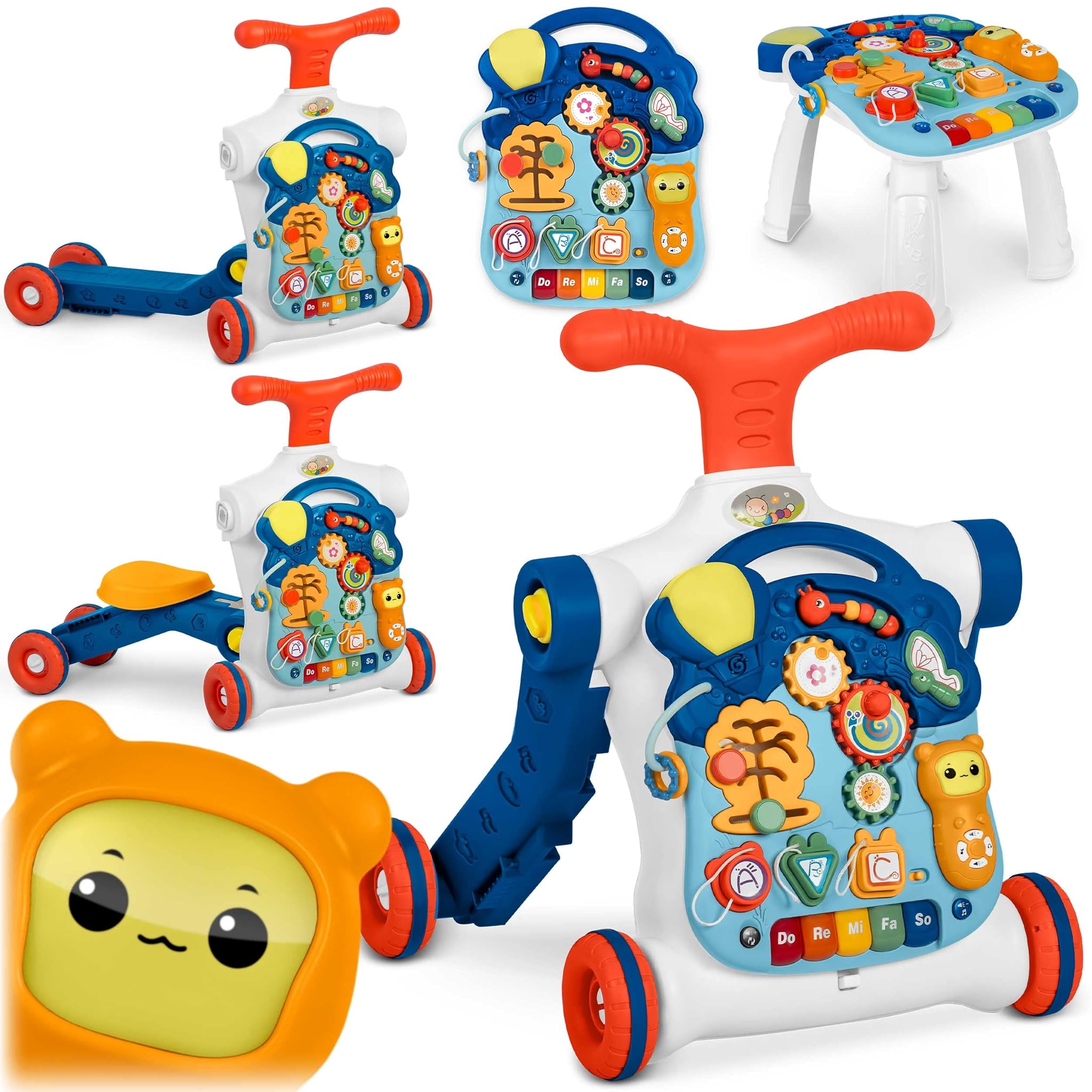 Tavolino educativo, lavagna, deambulatore interattivo, 5 in 1, blu, Ricokids