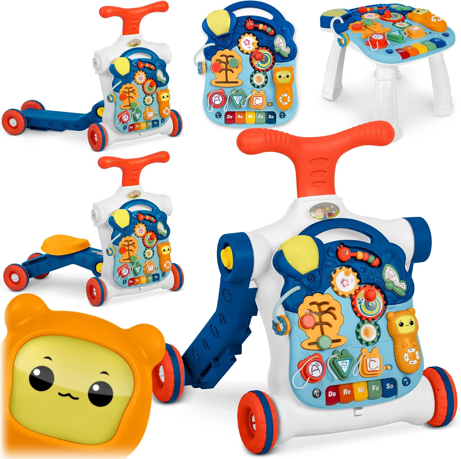 Tavolino educativo, lavagna, deambulatore interattivo, 5 in 1, blu, Ricokids - immagine 1