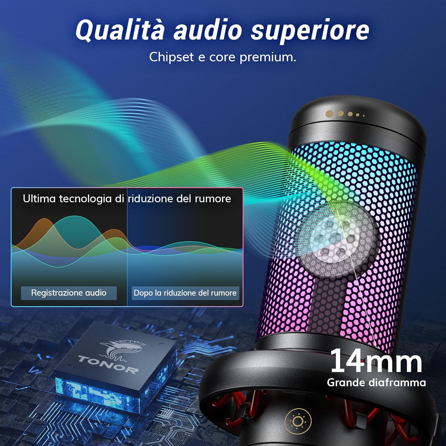 Tonor Gaming Microfono USB con Supporto a Braccio - immagine 3