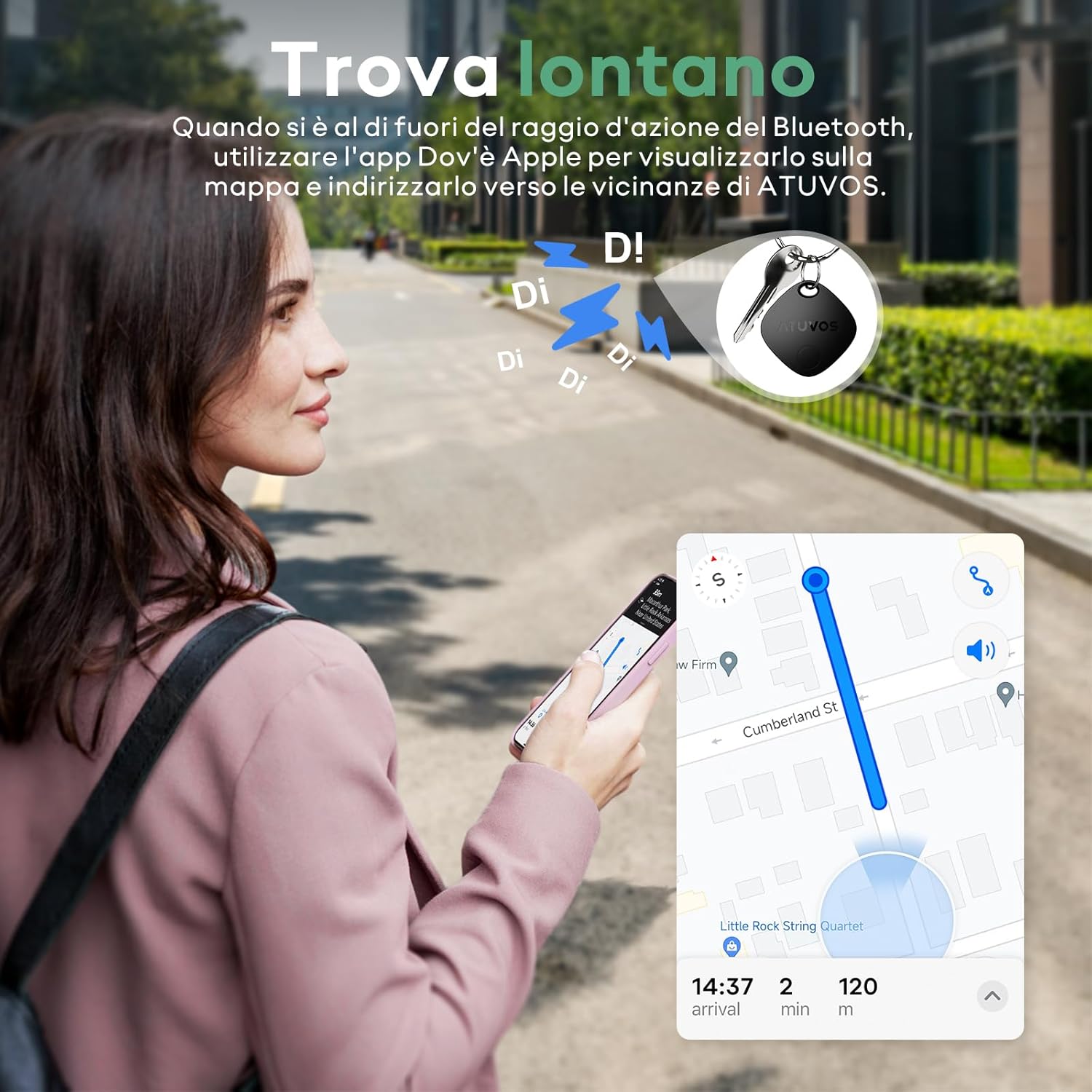 Atuvos Smart Air Tracker Tag Bluetooth 2 Pezzi, Nero - immagine 4