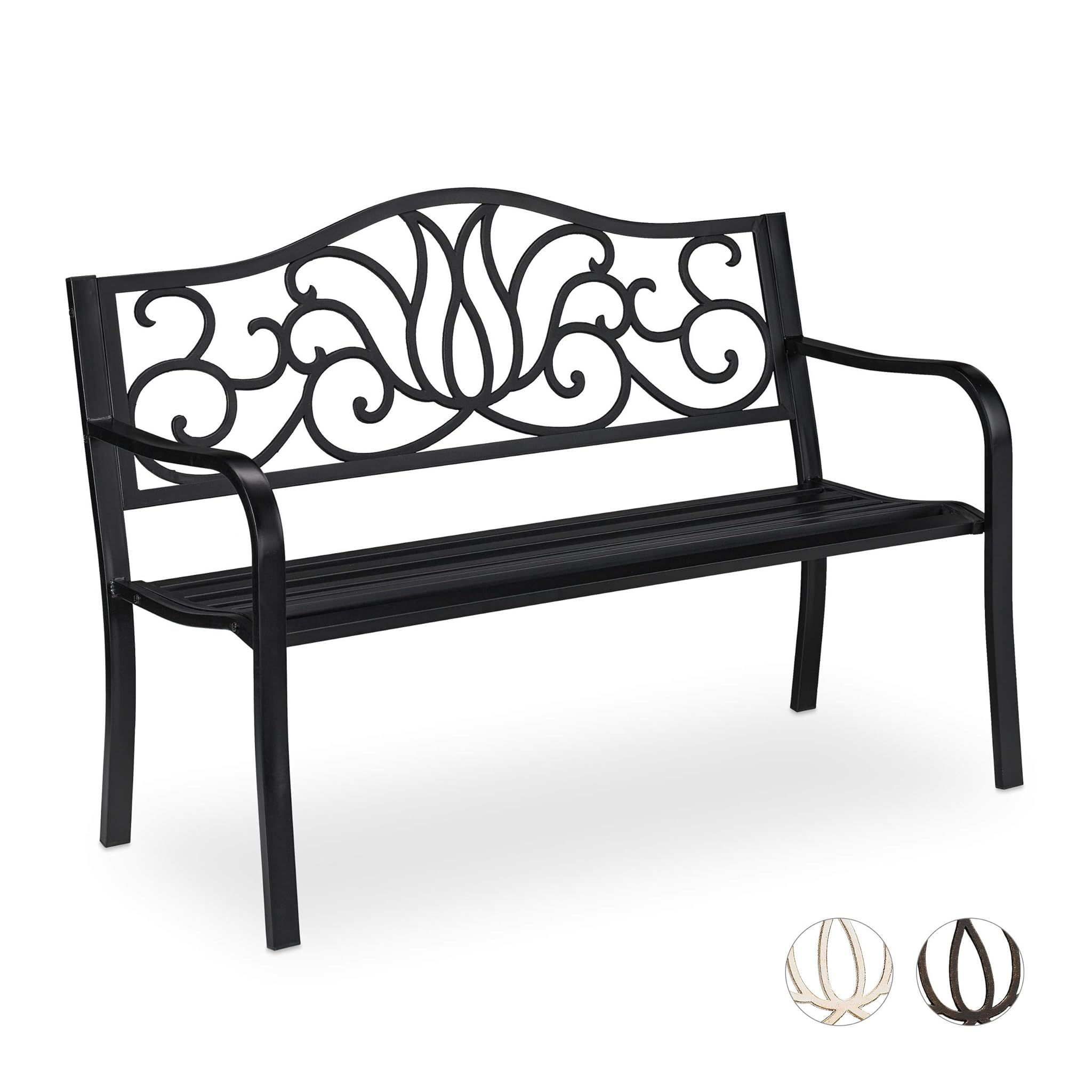 Relaxdays Panchina da Giardino per 2 Persone, Nero